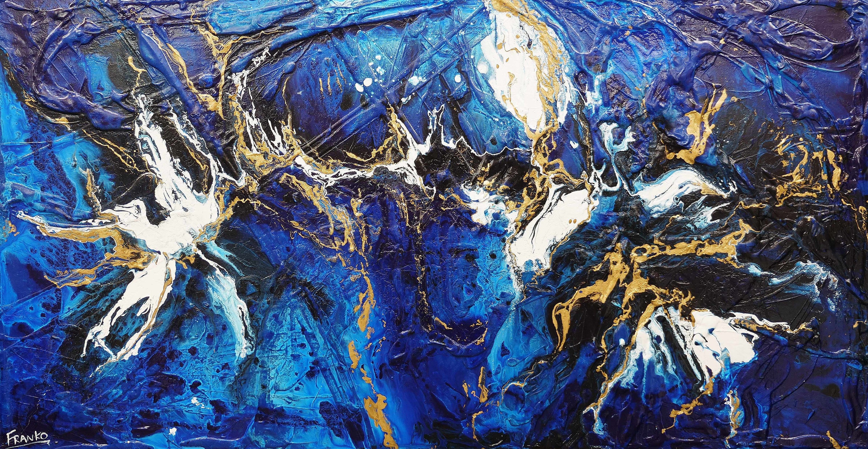 Golden Blu 190cm x 100cm Blue Gold Textured Abstract Painting (SOLD)-Abstract-[Franko ]-[Gallery]-[popular]-[Australia]-Franklin Art Studio