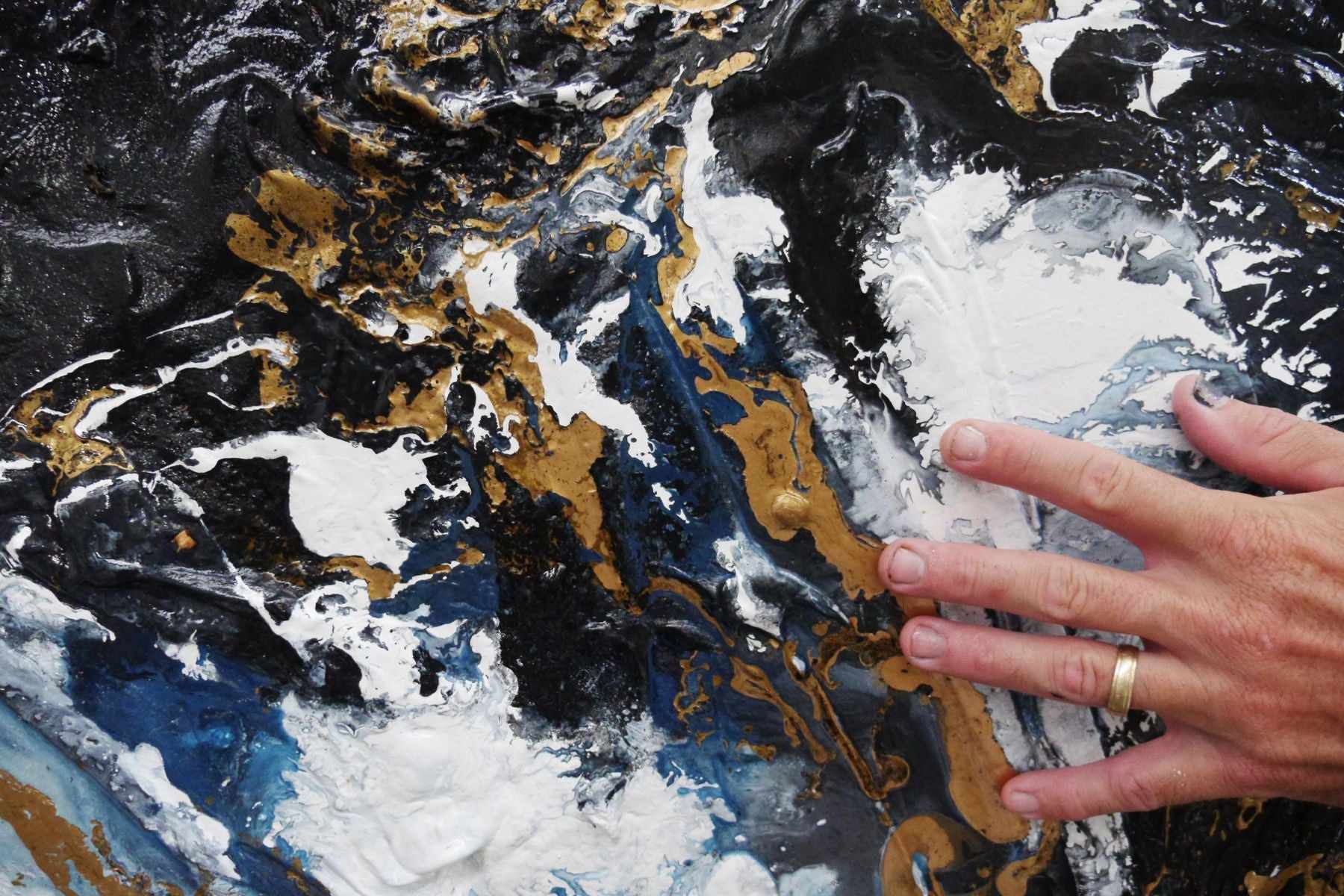 Golden Blu Ransom 160cm x 100cm Black Gold Textured Abstract Painting (SOLD)