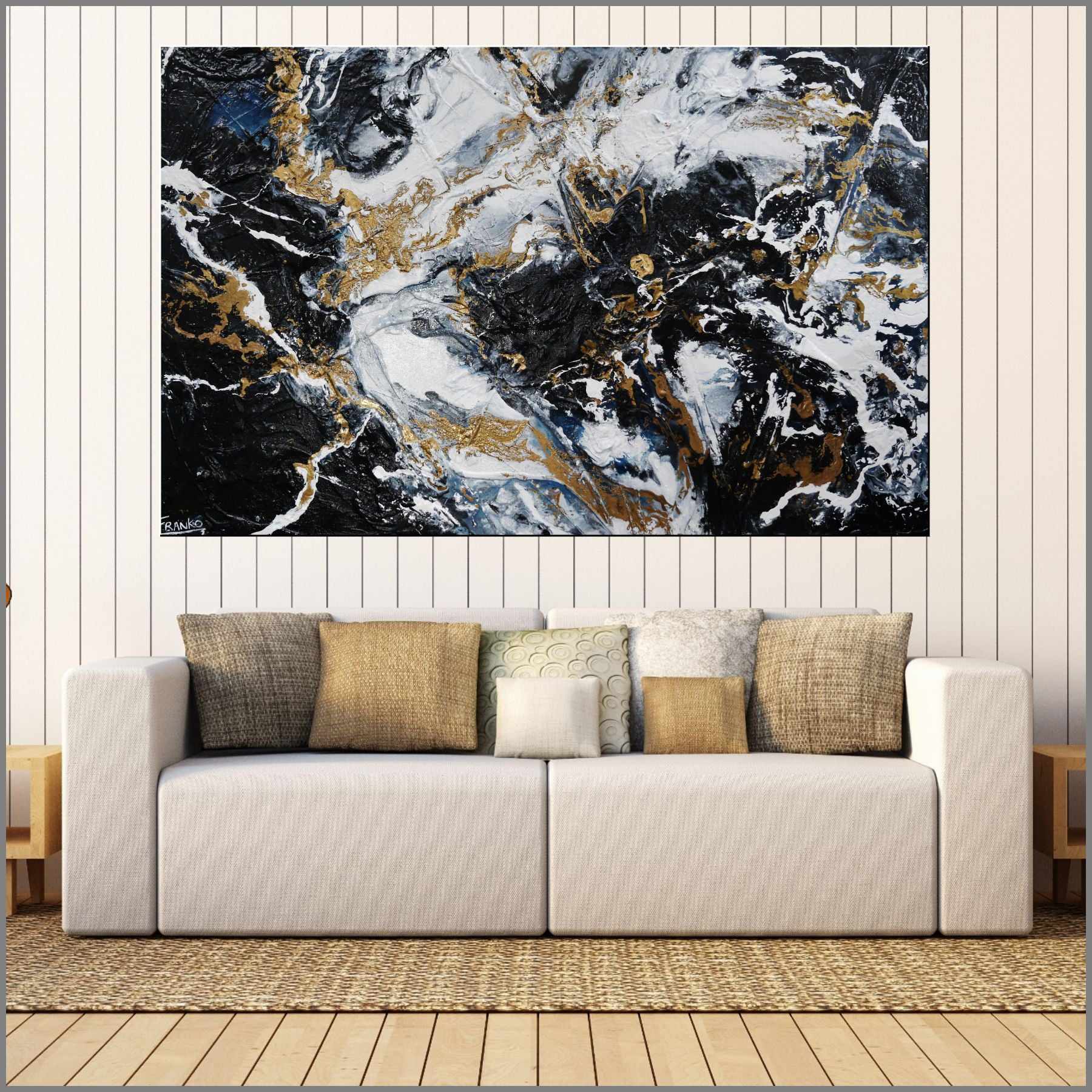 Golden Blu Ransom 160cm x 100cm Black Gold Textured Abstract Painting (SOLD)-Abstract-Franko-[Franko]-[huge_art]-[Australia]-Franklin Art Studio