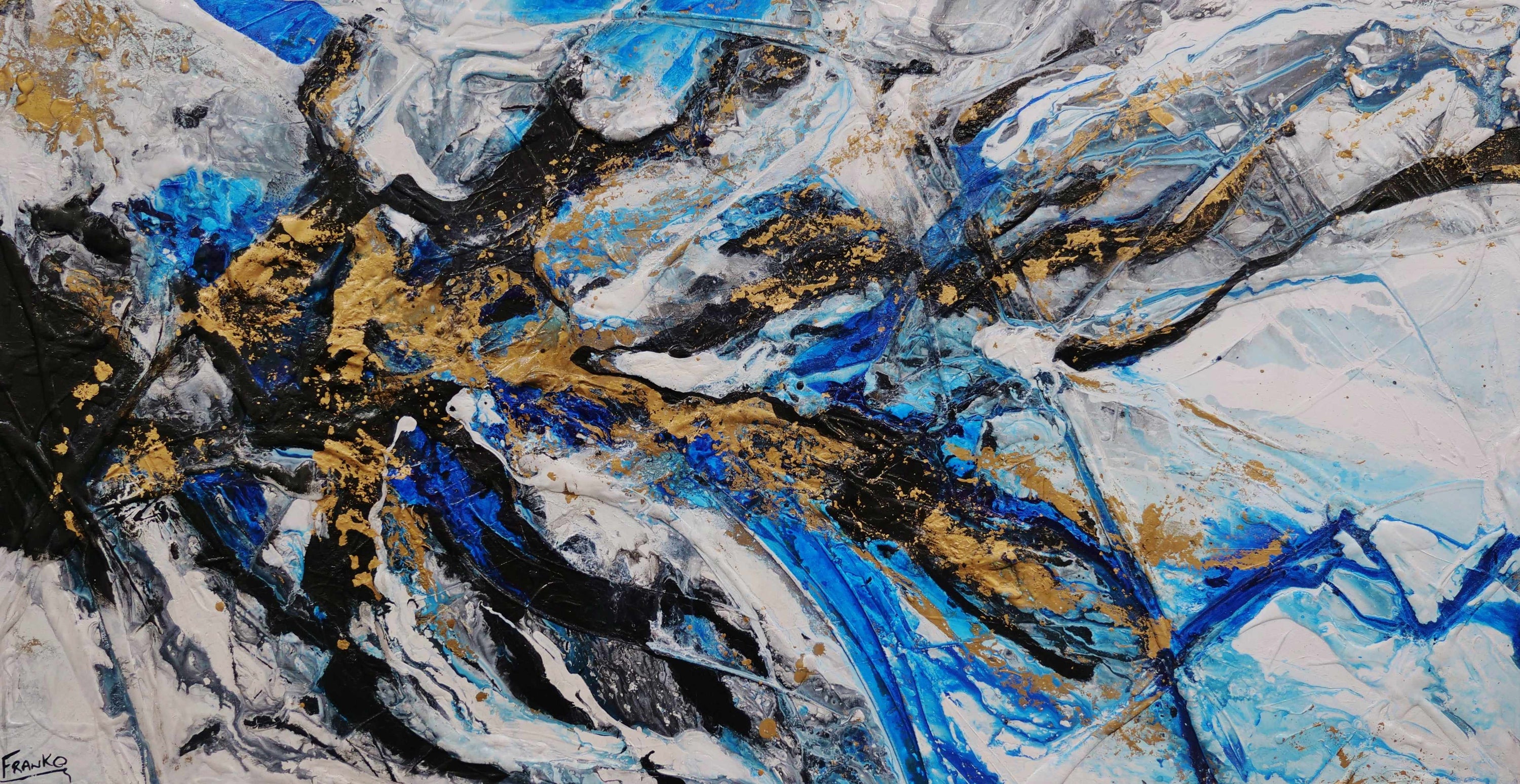 Golden Blue 190cm x 100cm Blue Gold Textured Abstract Painting (SOLD)-Abstract-Franko-[Franko]-[Australia_Art]-[Art_Lovers_Australia]-Franklin Art Studio