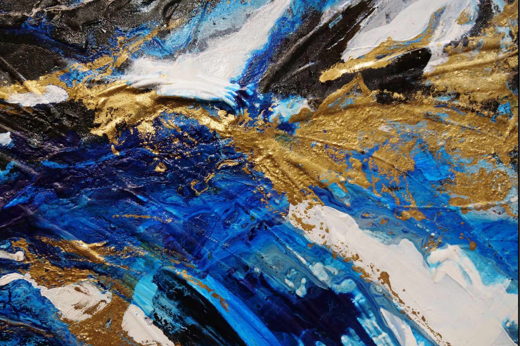 Golden Blue Silk 190cm x 100cm Blue Gold Grey Textured Abstract Painting (SOLD)
