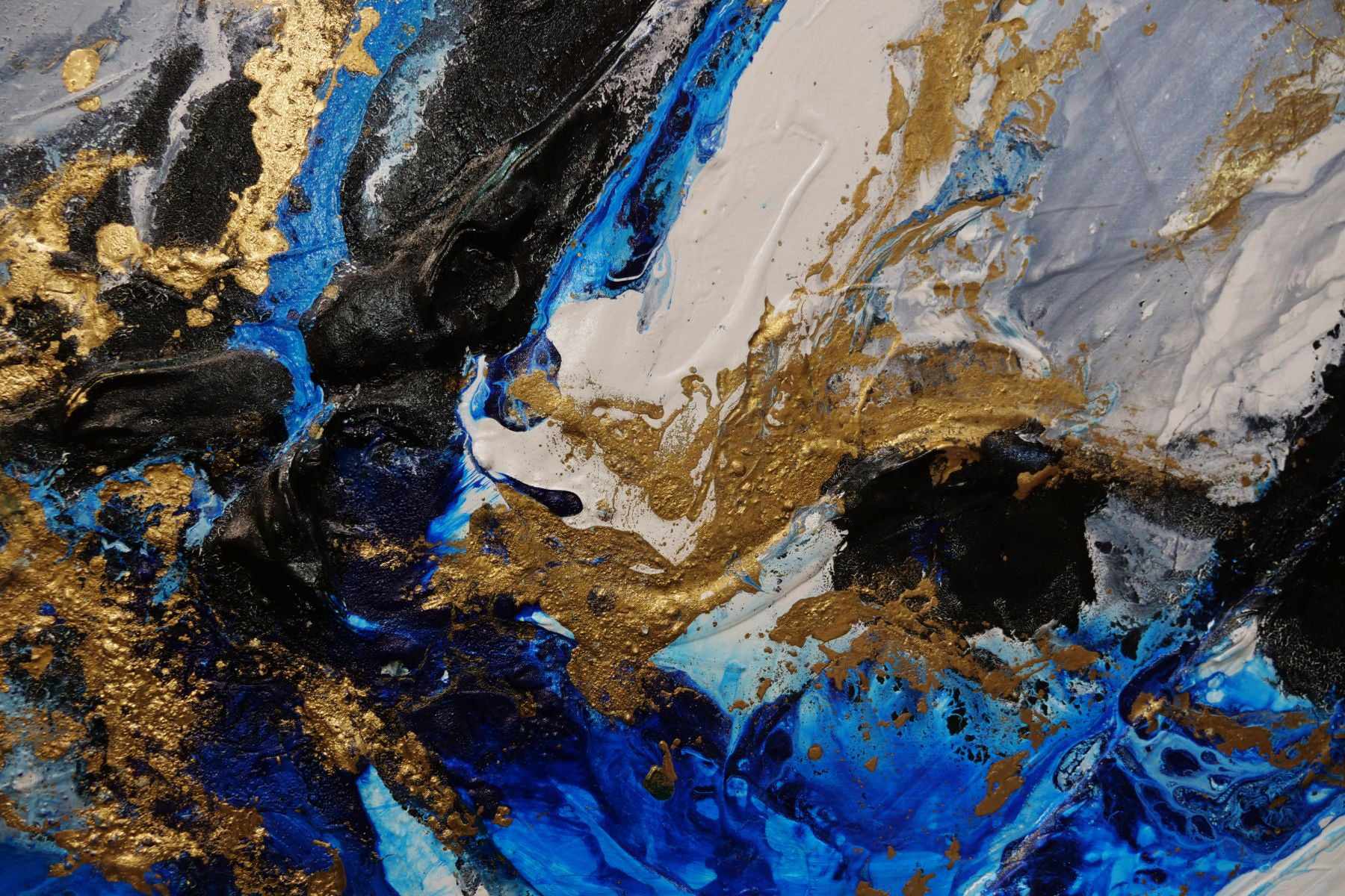 Golden Blue Silk 190cm x 100cm Blue Gold Grey Textured Abstract Painting (SOLD)
