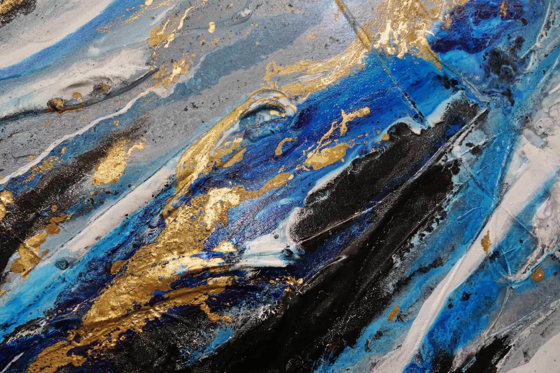 Golden Blue Silk 190cm x 100cm Blue Gold Grey Textured Abstract Painting (SOLD)-Abstract-[Franko]-[Artist]-[Australia]-[Painting]-Franklin Art Studio