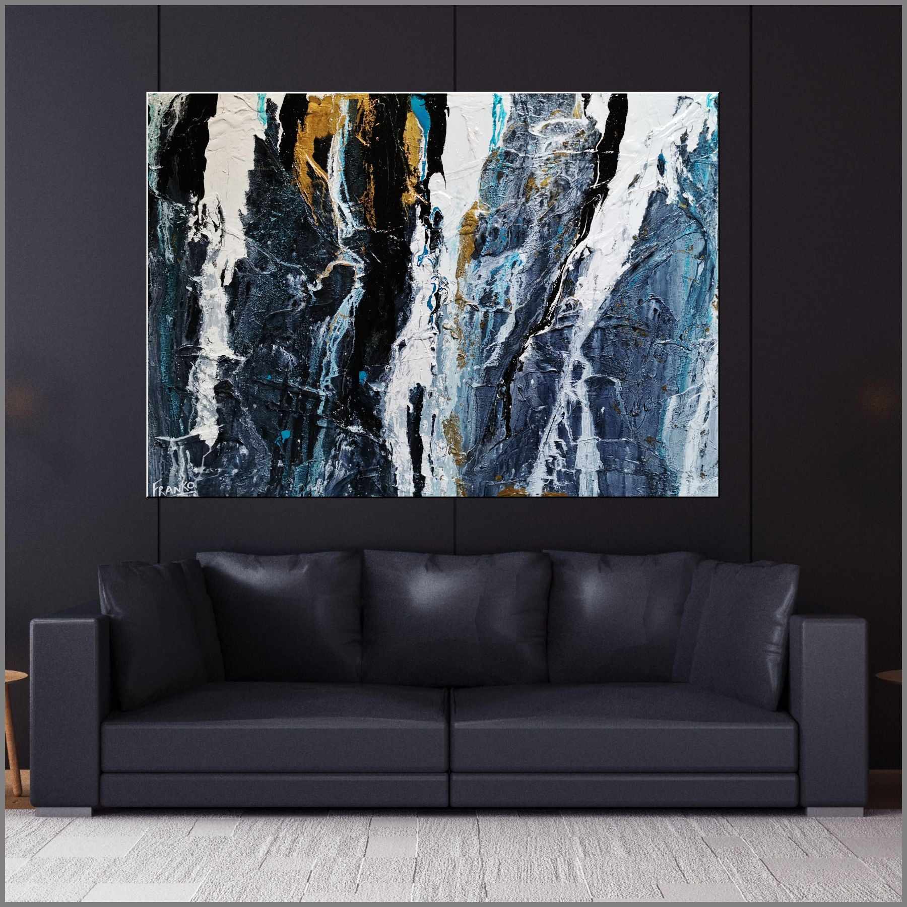 Golden Cobalt Granite 140cm x 100cm Grey Black Textured Abstract Painting (SOLD)-Abstract-Franko-[Franko]-[huge_art]-[Australia]-Franklin Art Studio