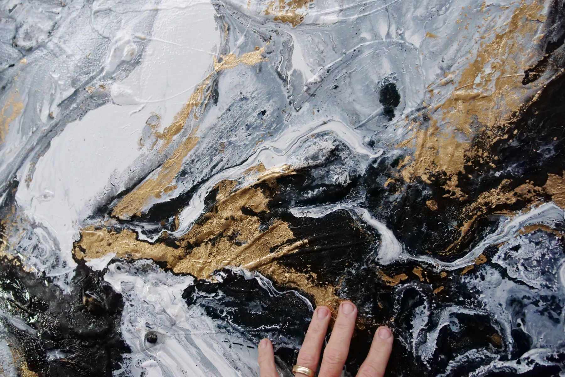 Golden Crunch 200cm x 80cm Grey Gold Textured Abstract Painting (SOLD)-Abstract-[Franko]-[Artist]-[Australia]-[Painting]-Franklin Art Studio