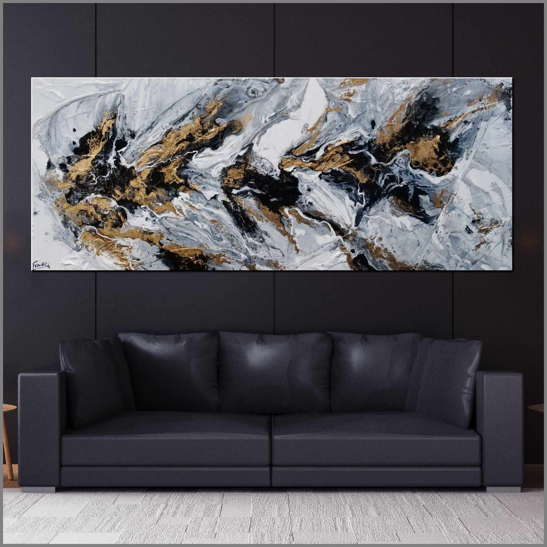 Golden Crunch 200cm x 80cm Grey Gold Textured Abstract Painting (SOLD)-Abstract-Franklin Art Studio-[Franko]-[huge_art]-[Australia]-Franklin Art Studio