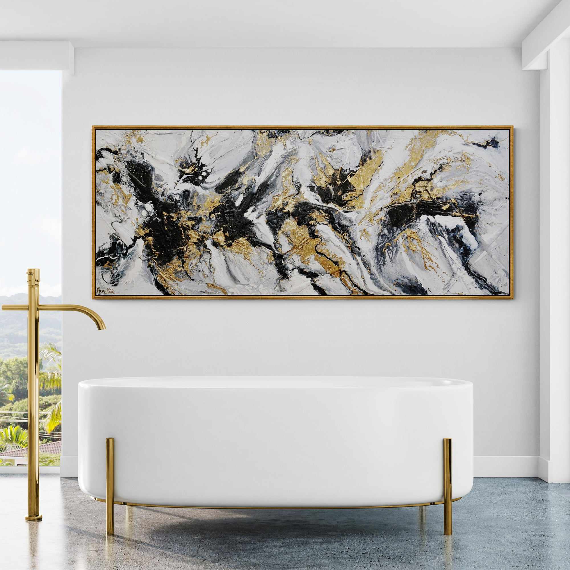 Golden Currency 200cm x 80cm Black White Gold Textured Abstract Painting (SOLD)-Abstract-Franko-[Franko]-[huge_art]-[Australia]-Franklin Art Studio