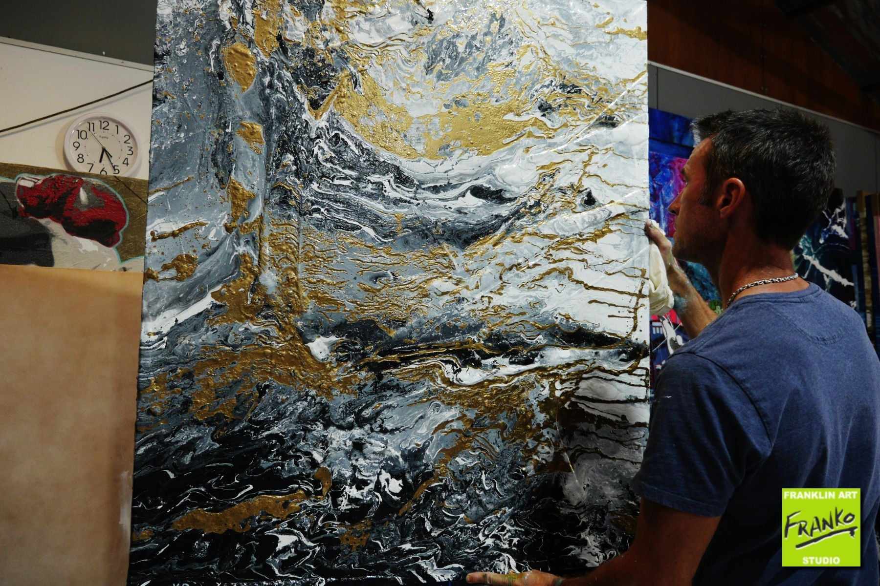 Golden Interlude 120cm x 100cm Grey Black Gold Textured Abstract Painting (SOLD)-Abstract-[Franko Artist]-[Gold Coast]-[Brisbane]-[Huge]-Franklin Art Studio