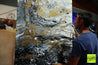 Golden Interlude 120cm x 100cm Grey Black Gold Textured Abstract Painting (SOLD)-Abstract-[Franko Artist]-[Gold Coast]-[Brisbane]-[Huge]-Franklin Art Studio
