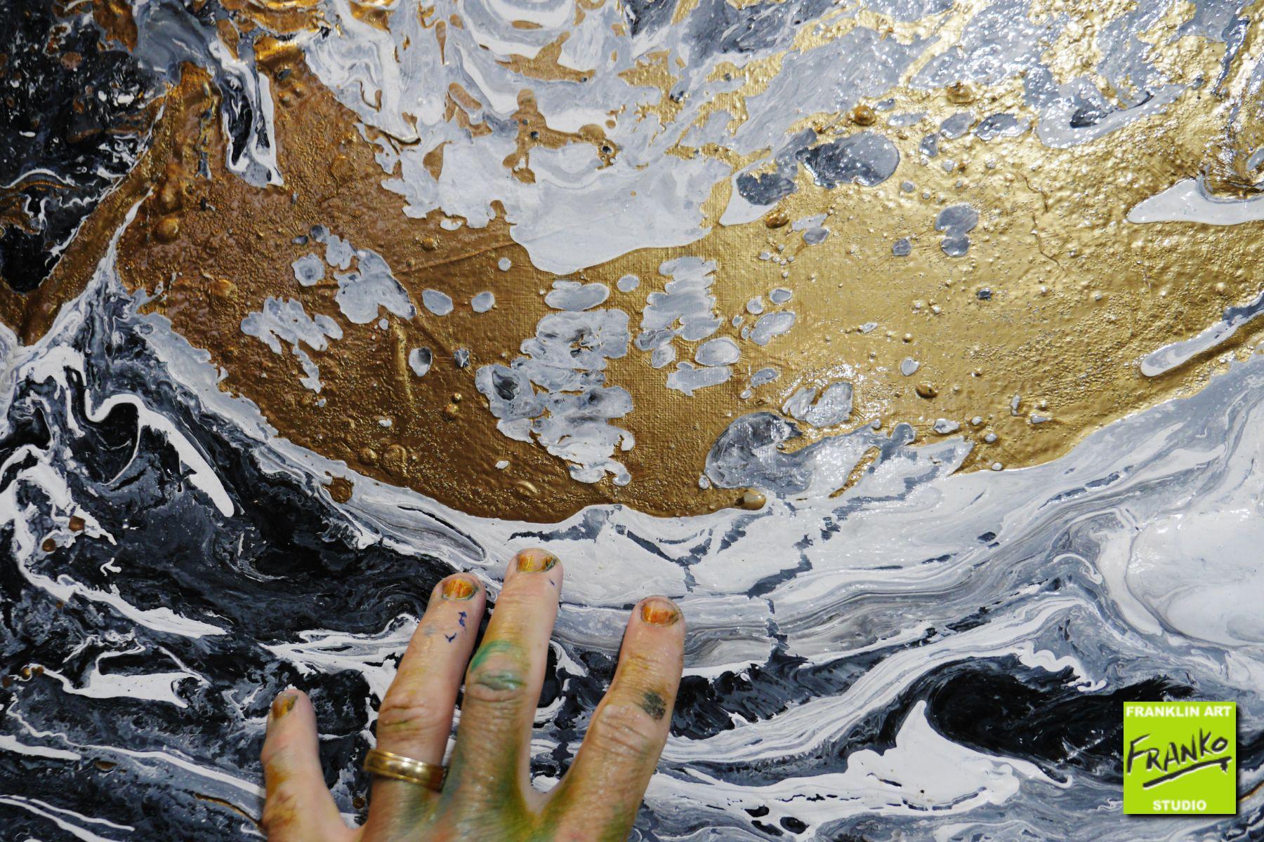 Golden Interlude 120cm x 100cm Grey Black Gold Textured Abstract Painting (SOLD)