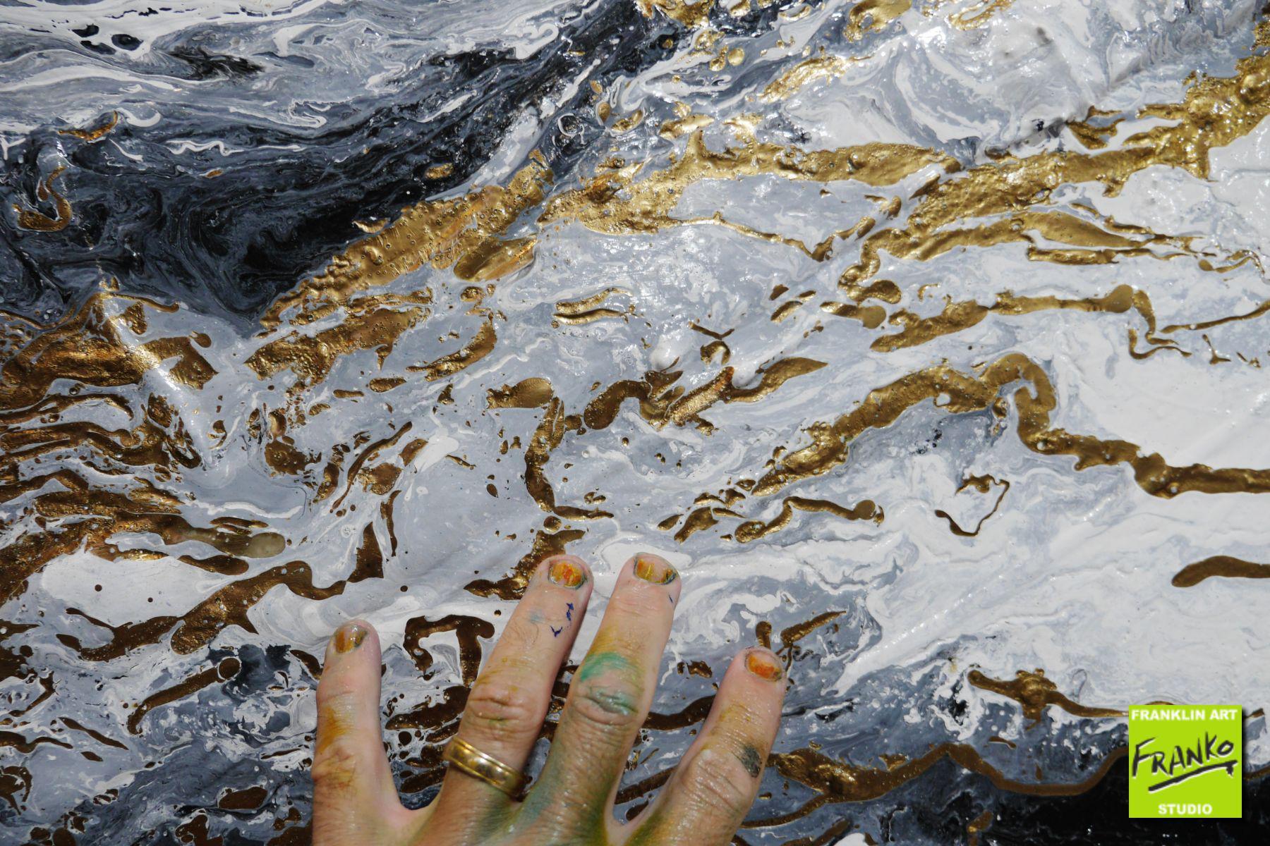 Golden Interlude 120cm x 100cm Grey Black Gold Textured Abstract Painting (SOLD)