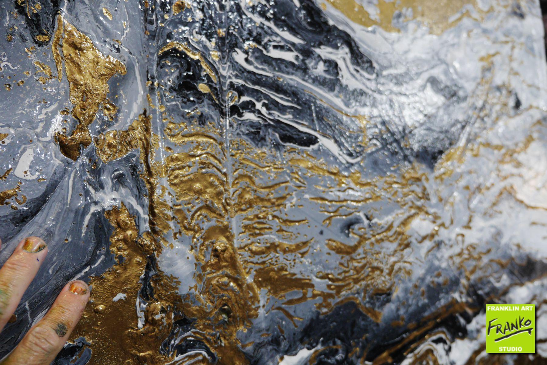 Golden Interlude 120cm x 100cm Grey Black Gold Textured Abstract Painting (SOLD)-Abstract-[Franko]-[Artist]-[Australia]-[Painting]-Franklin Art Studio