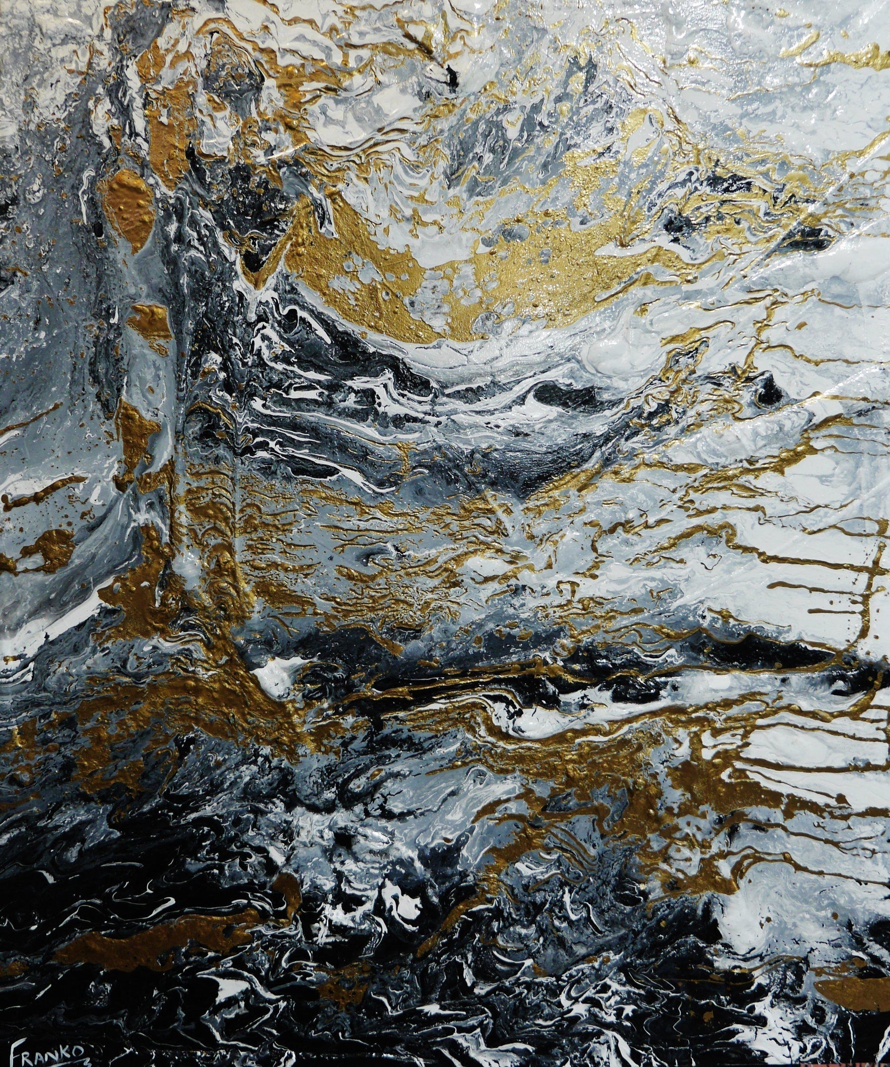 Golden Interlude 120cm x 100cm Grey Black Gold Textured Abstract Painting (SOLD)-Abstract-Franko-[Franko]-[Australia_Art]-[Art_Lovers_Australia]-Franklin Art Studio