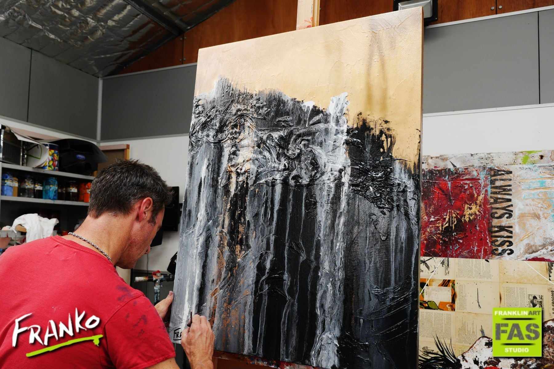Golden Licorice 75cm x 100cm Black Gold Abstract Painting (SOLD)-Abstract-[Franko Artist]-[Gold Coast]-[Brisbane]-[Huge]-Franklin Art Studio