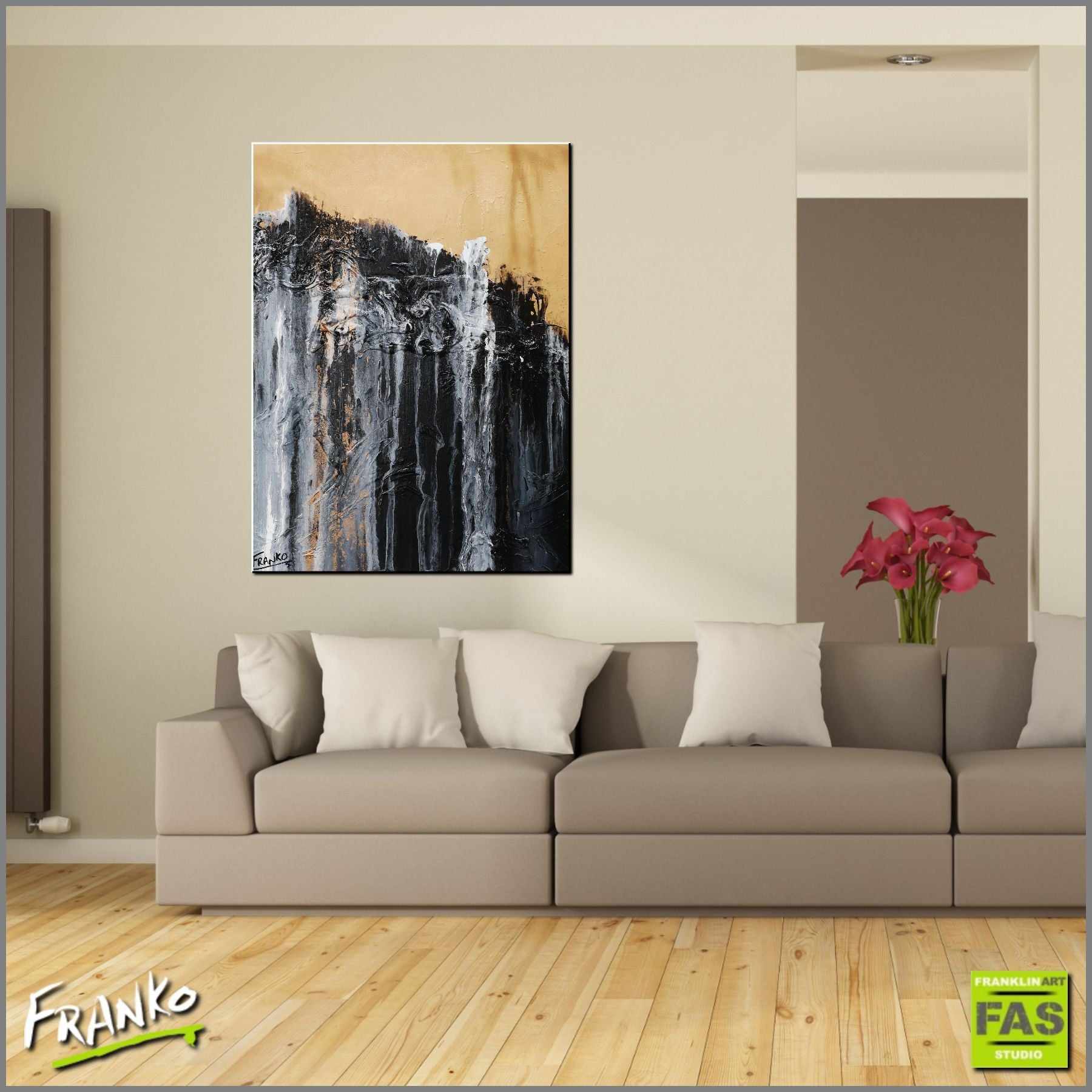 Golden Licorice 75cm x 100cm Black Gold Abstract Painting (SOLD)-Abstract-Franko-[huge]-[Australian]-[best Selling]-Franklin Art Studio