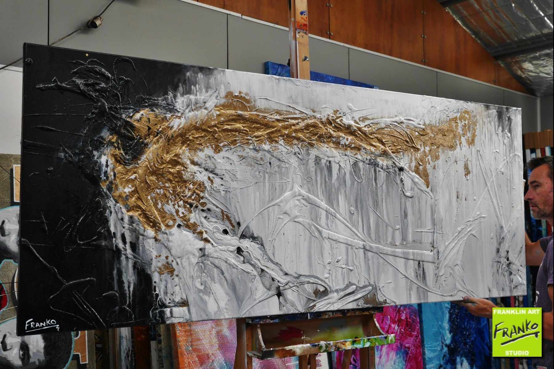 Golden Marble 200cm x 80cm Grey Gold Black Textured Abstract Painting (SOLD)-Abstract-Franko-[franko_artist]-[Art]-[interior_design]-Franklin Art Studio