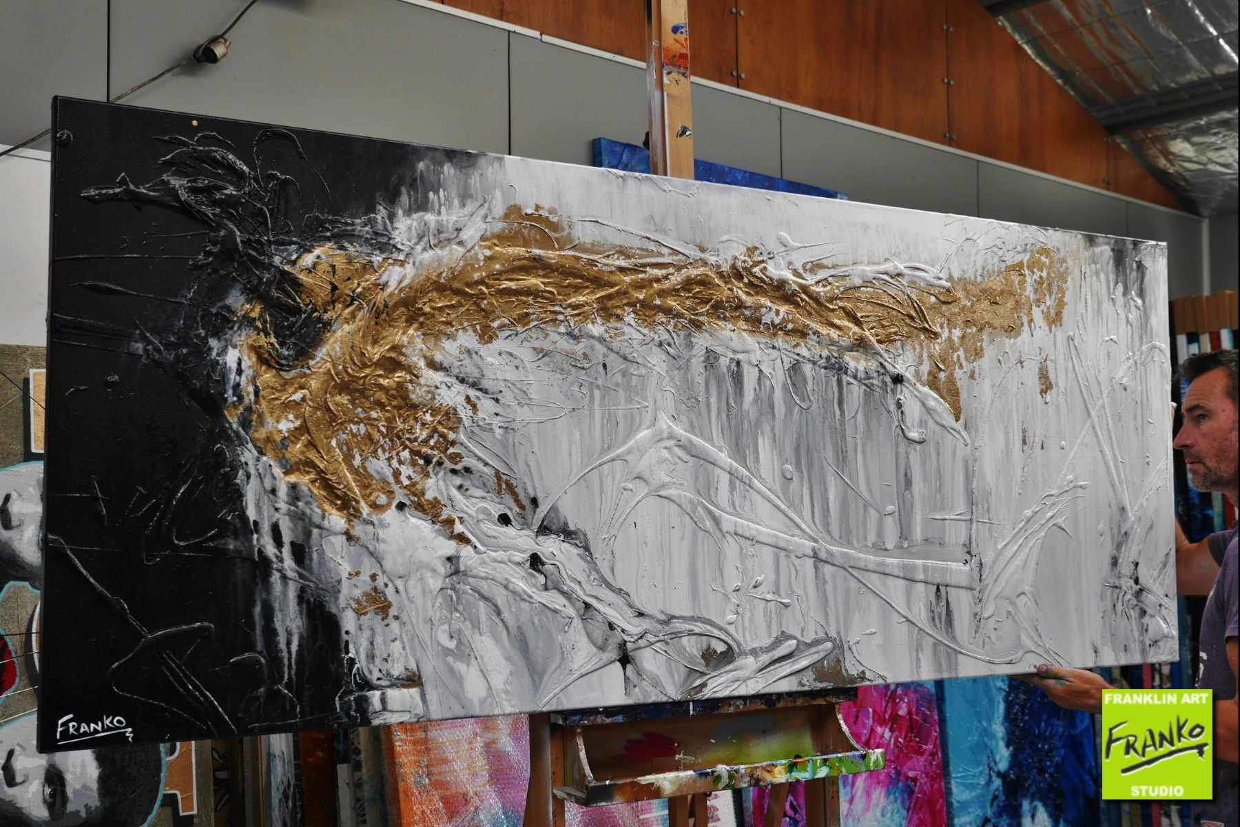 Golden Marble 200cm x 80cm Grey Gold Black Textured Abstract Painting (SOLD)-Abstract-[Franko Artist]-[Gold Coast]-[Brisbane]-[Huge]-Franklin Art Studio