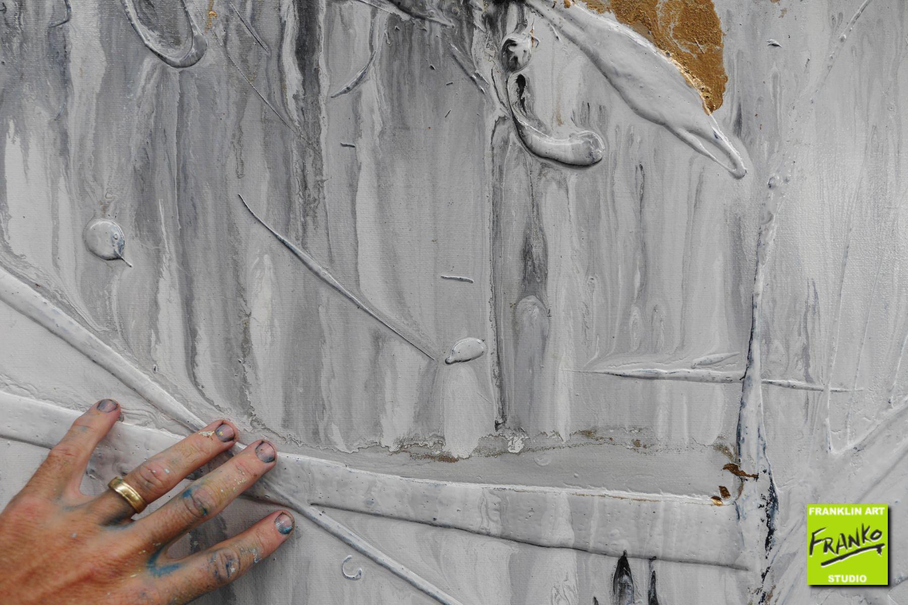 Golden Marble 200cm x 80cm Grey Gold Black Textured Abstract Painting (SOLD)
