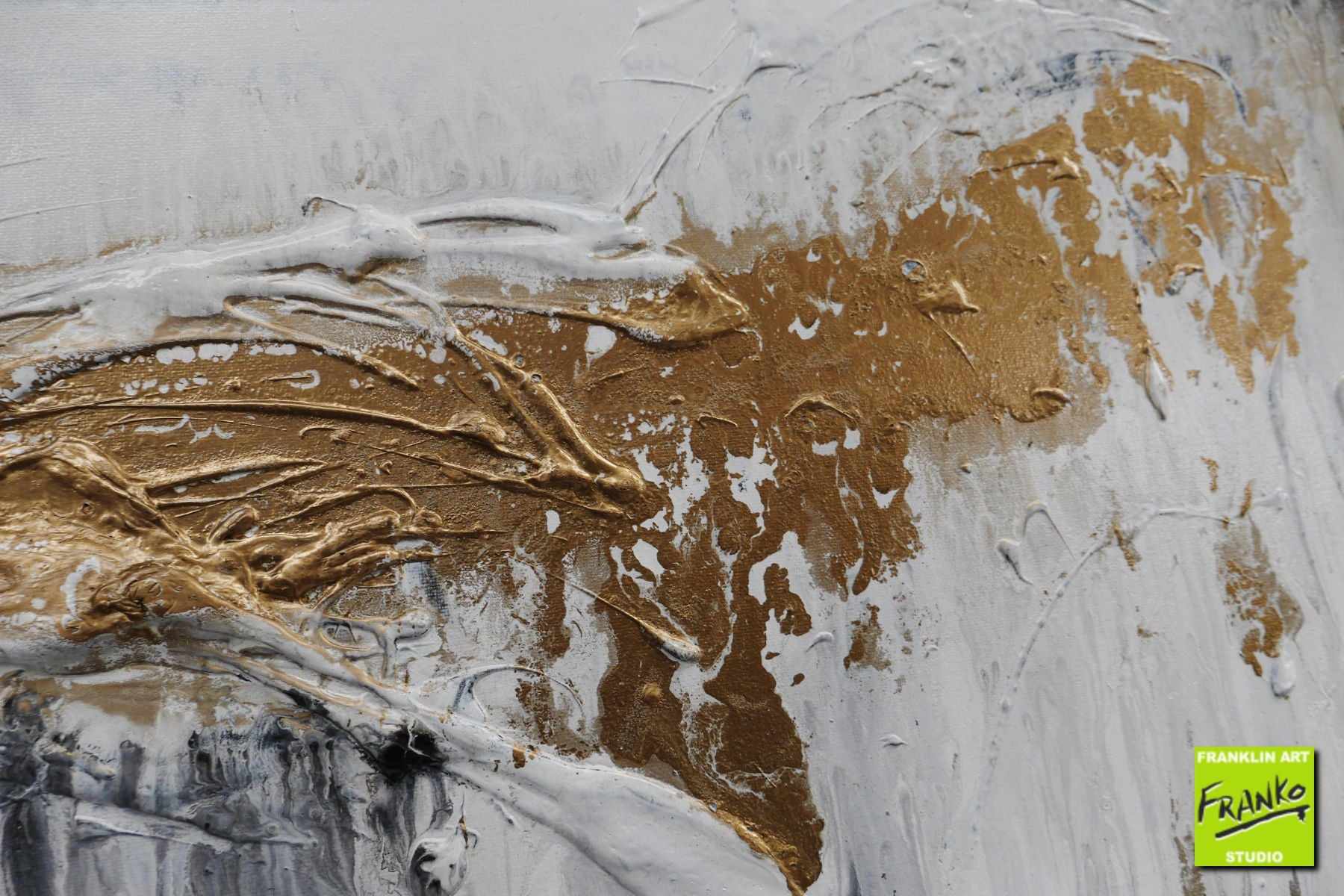Golden Marble 200cm x 80cm Grey Gold Black Textured Abstract Painting (SOLD)