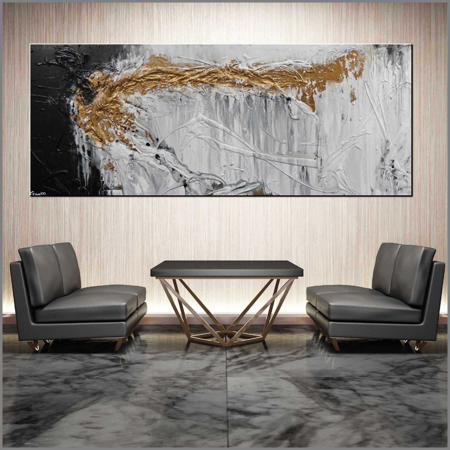 Golden Marble 200cm x 80cm Grey Gold Black Textured Abstract Painting (SOLD)-Abstract-Franko-[huge]-[Australian]-[best Selling]-Franklin Art Studio