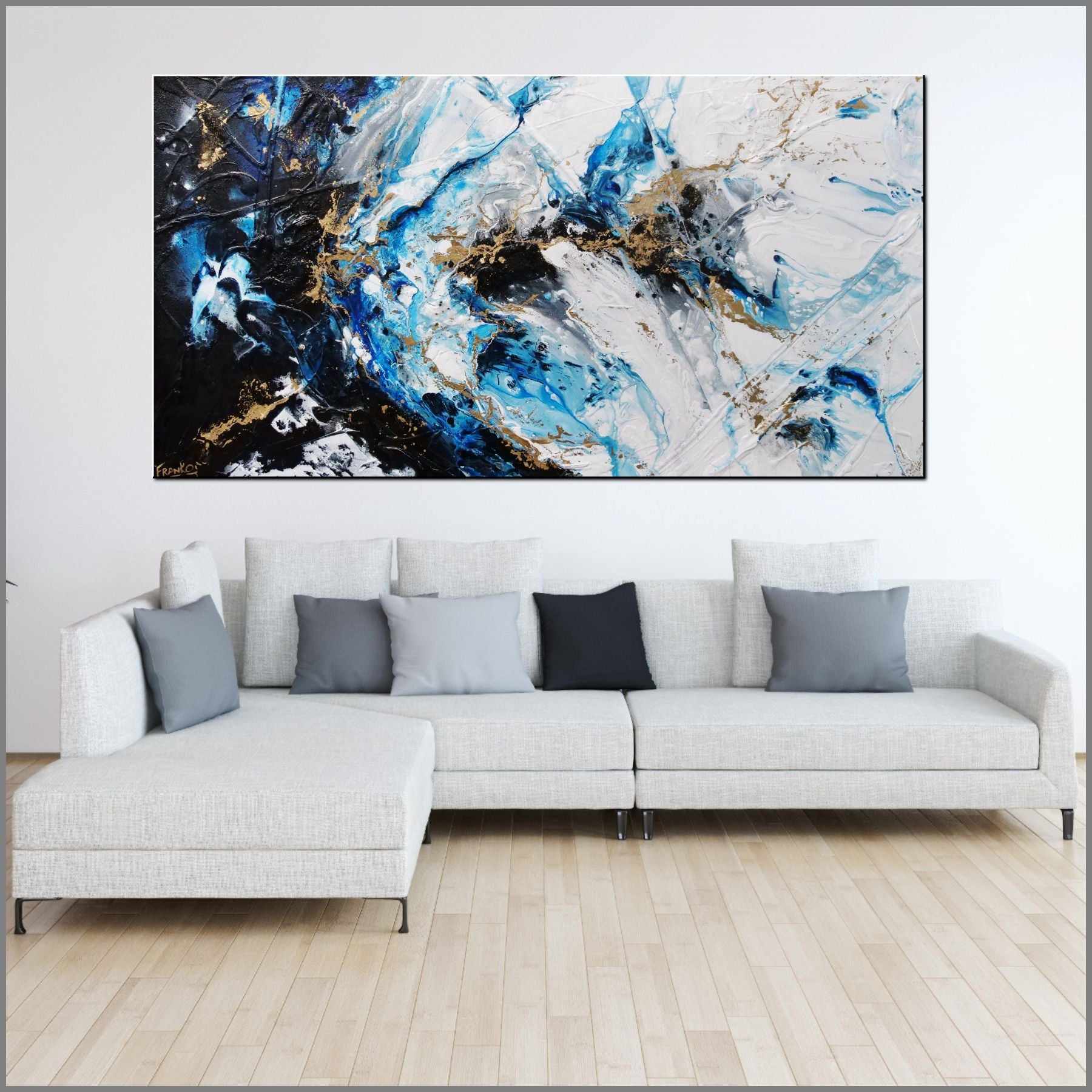 Golden Midnight 190cm x 100cm Gold Blue Black Textured Abstract Painting (SOLD)-Abstract-Franklin Art Studio-[huge]-[Australian]-[best Selling]-Franklin Art Studio