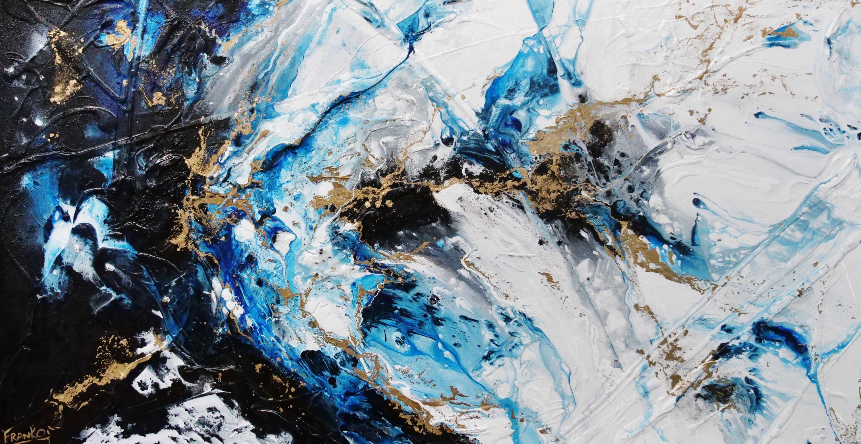 Golden Midnight 190cm x 100cm Gold Blue Black Textured Abstract Painting (SOLD)-Abstract-[Franko ]-[Gallery]-[popular]-[Australia]-Franklin Art Studio