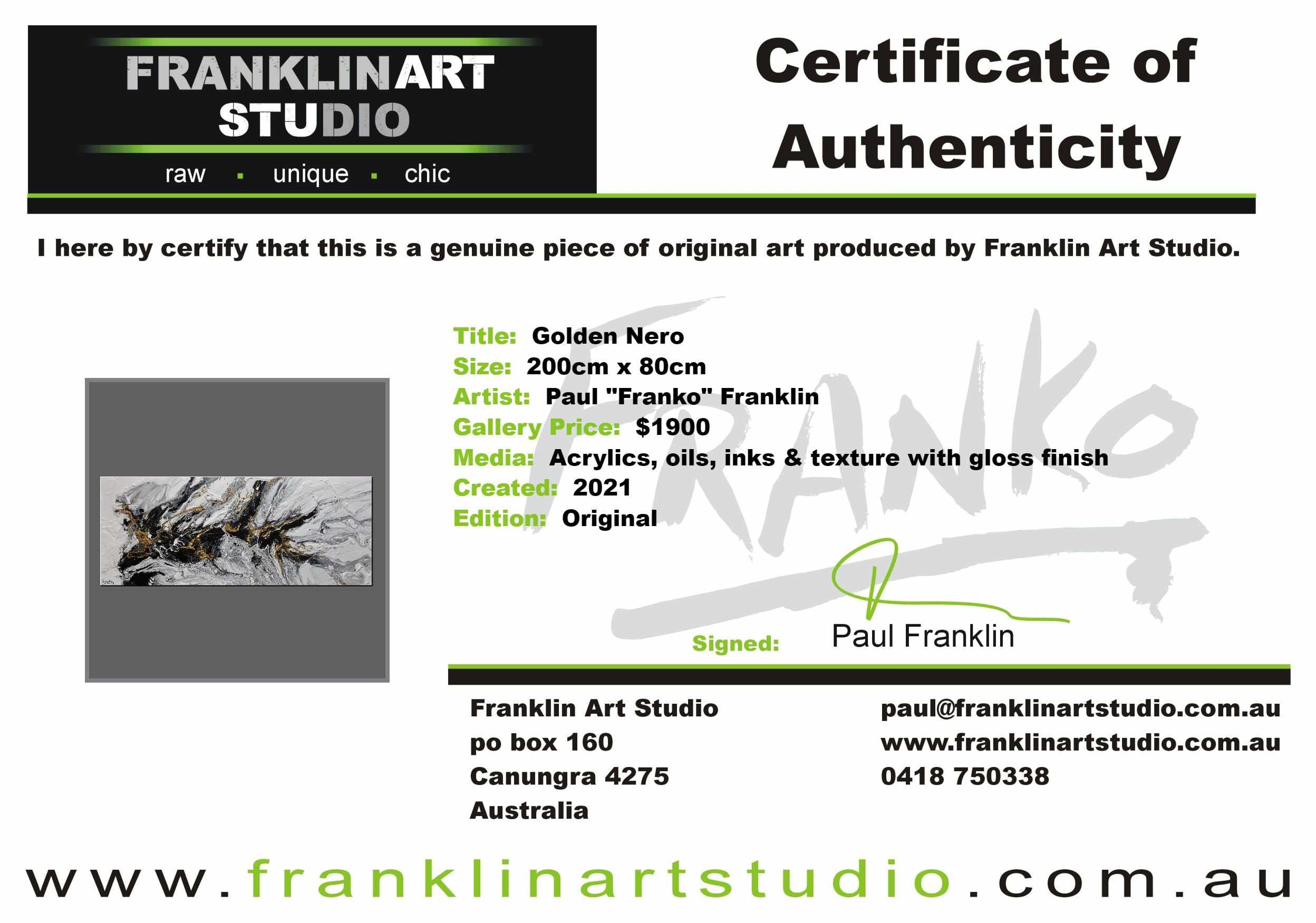 Golden Nero 200cm x 80cm Gold White Black Textured Abstract Painting (SOLD)-Abstract-Franklin Art Studio-[franko_art]-[beautiful_Art]-[The_Block]-Franklin Art Studio