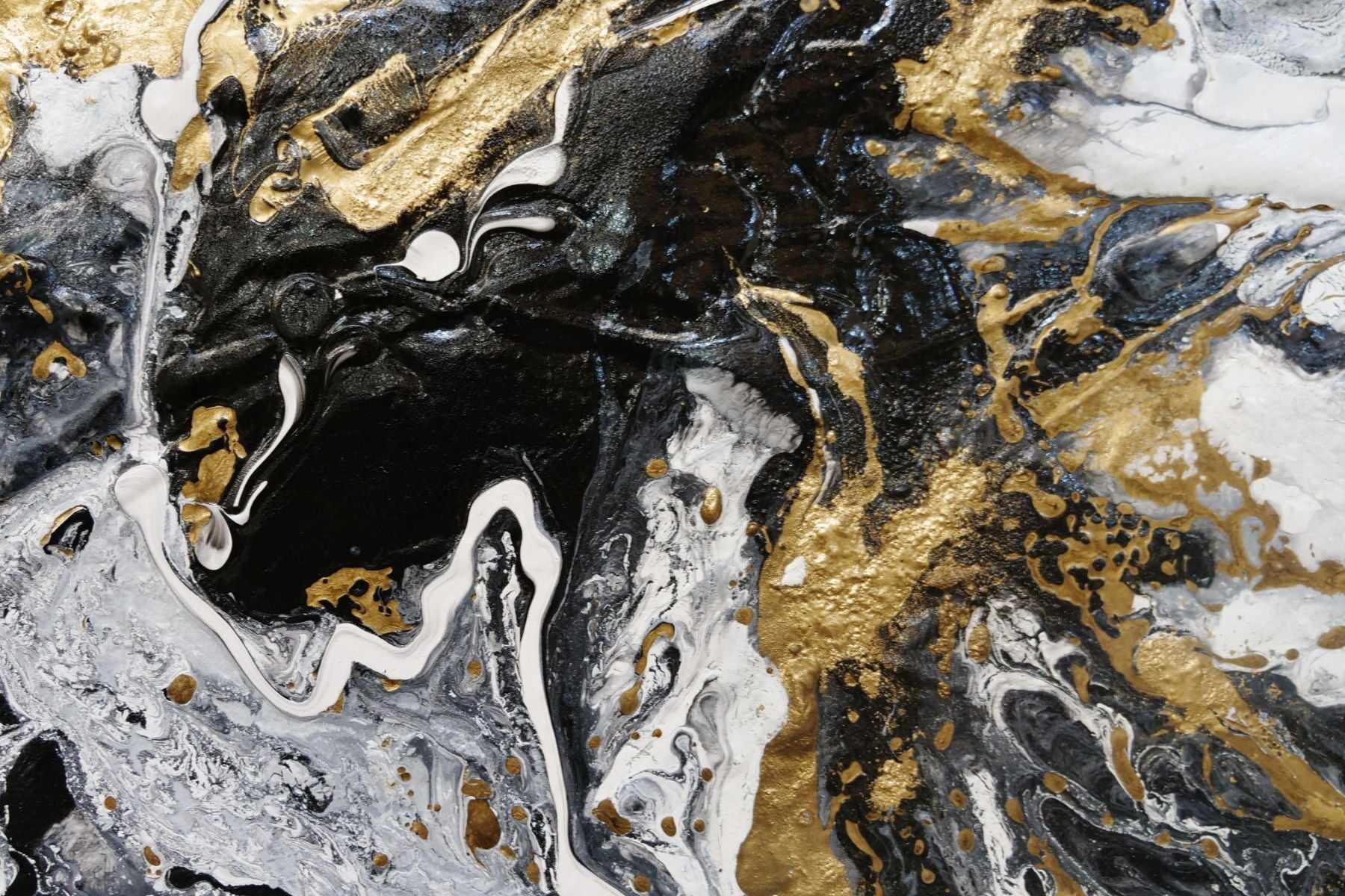 Golden Nero 200cm x 80cm Gold White Black Textured Abstract Painting (SOLD)-Abstract-[Franko]-[Artist]-[Australia]-[Painting]-Franklin Art Studio