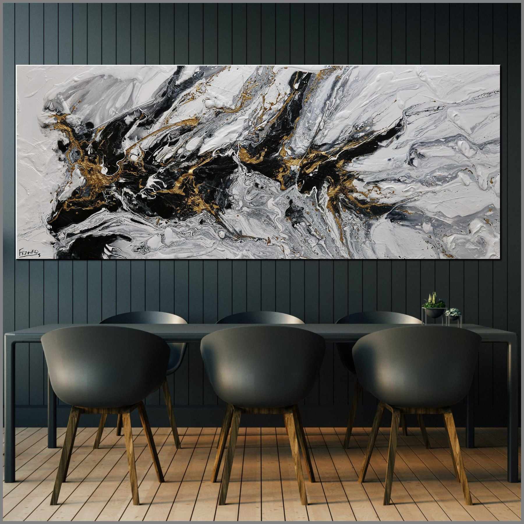 Golden Nero 200cm x 80cm Gold White Black Textured Abstract Painting (SOLD)-Abstract-Franklin Art Studio-[Franko]-[huge_art]-[Australia]-Franklin Art Studio