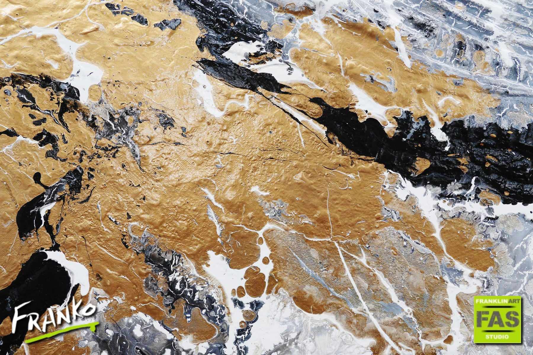Golden Oxygen 200cm x 80cm White Black Gold Textured Abstract Painting (SOLD)