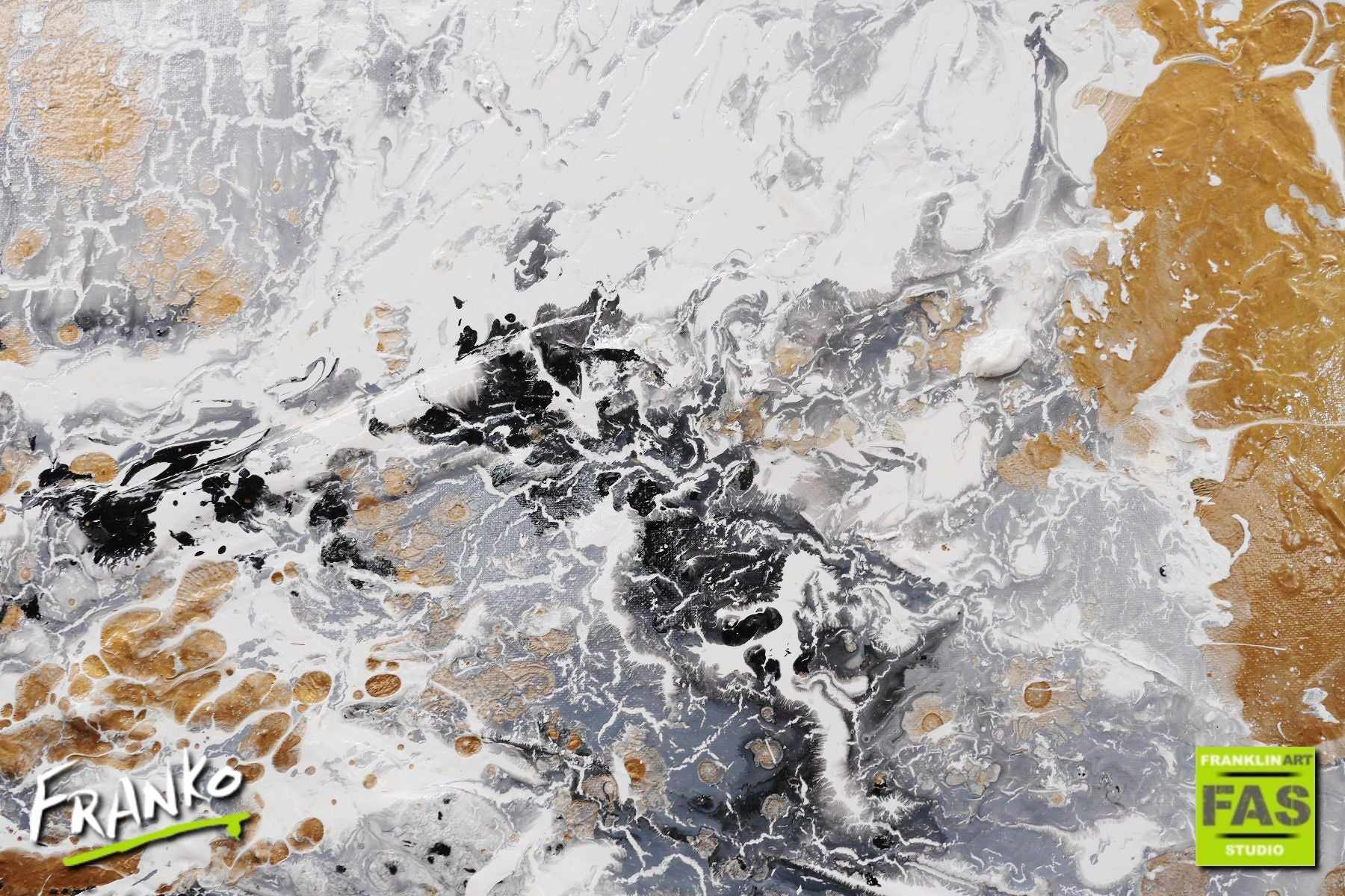 Golden Oxygen 200cm x 80cm White Black Gold Textured Abstract Painting (SOLD)-Abstract-[Franko]-[Artist]-[Australia]-[Painting]-Franklin Art Studio