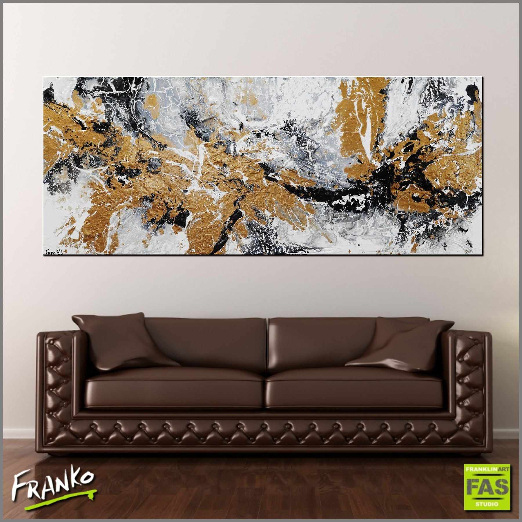 Golden Oxygen 200cm x 80cm White Black Gold Textured Abstract Painting (SOLD)-Abstract-Franko-[huge]-[Australian]-[best Selling]-Franklin Art Studio