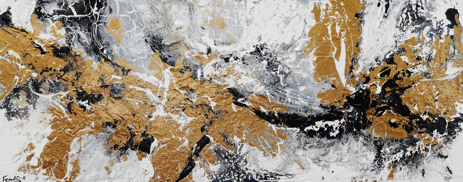 Golden Oxygen 200cm x 80cm White Black Gold Textured Abstract Painting (SOLD)-Abstract-Franko-[Franko]-[Australia_Art]-[Art_Lovers_Australia]-Franklin Art Studio