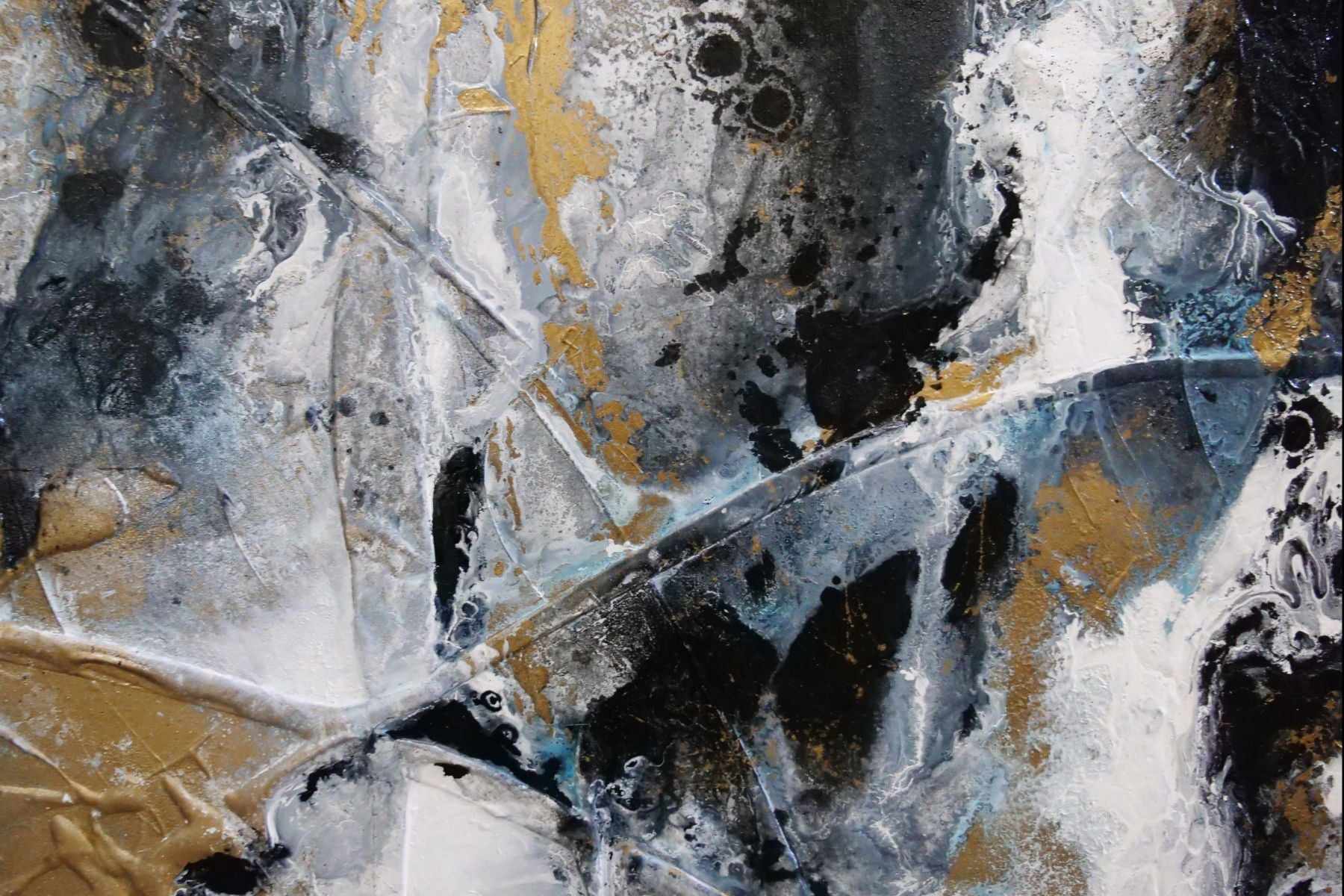 Golden Pepper 140cm x 180cm White Gold Black Textured Abstract Painting (SOLD)