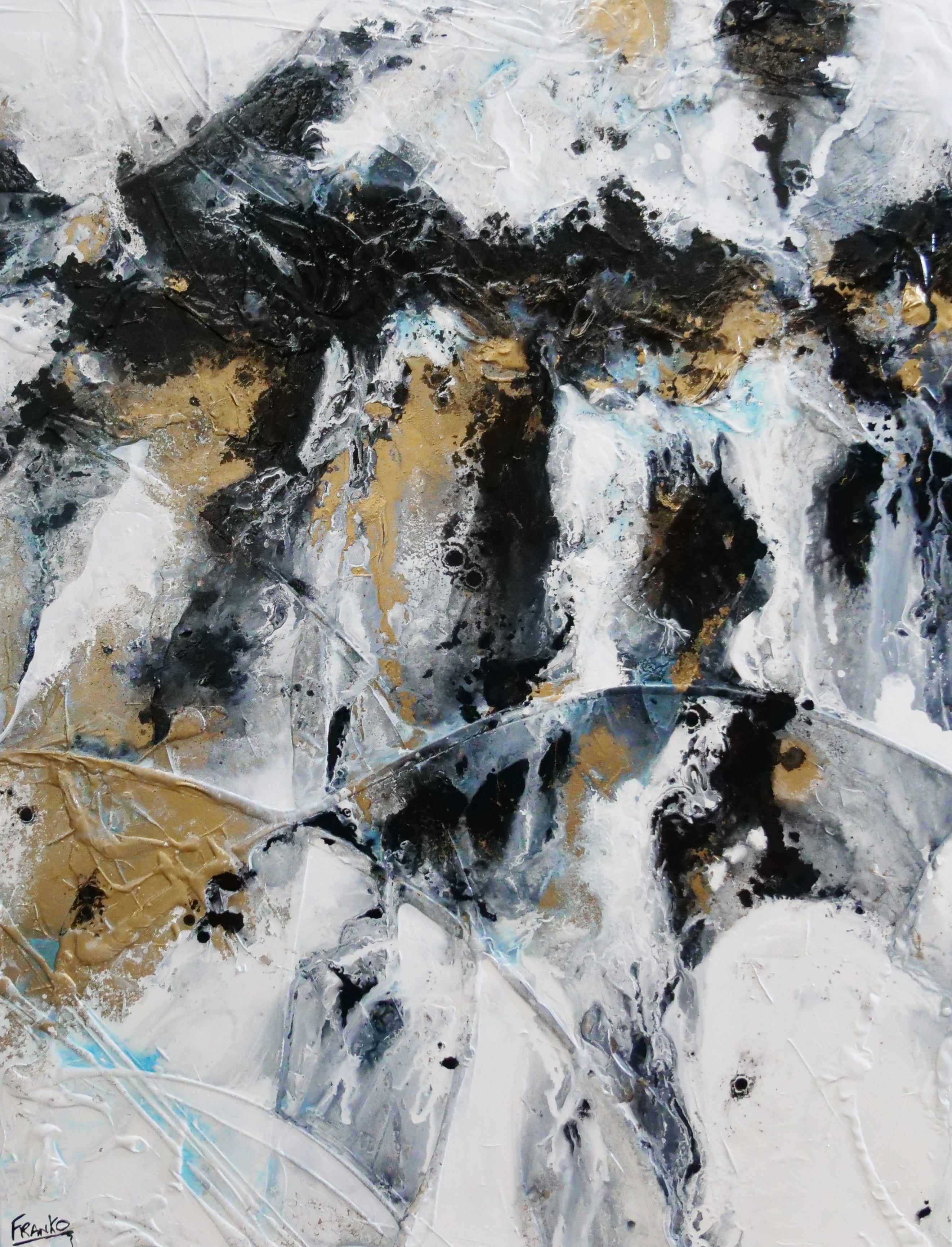 Golden Pepper 140cm x 180cm White Gold Black Textured Abstract Painting (SOLD)-Abstract-Franko-[Franko]-[Australia_Art]-[Art_Lovers_Australia]-Franklin Art Studio