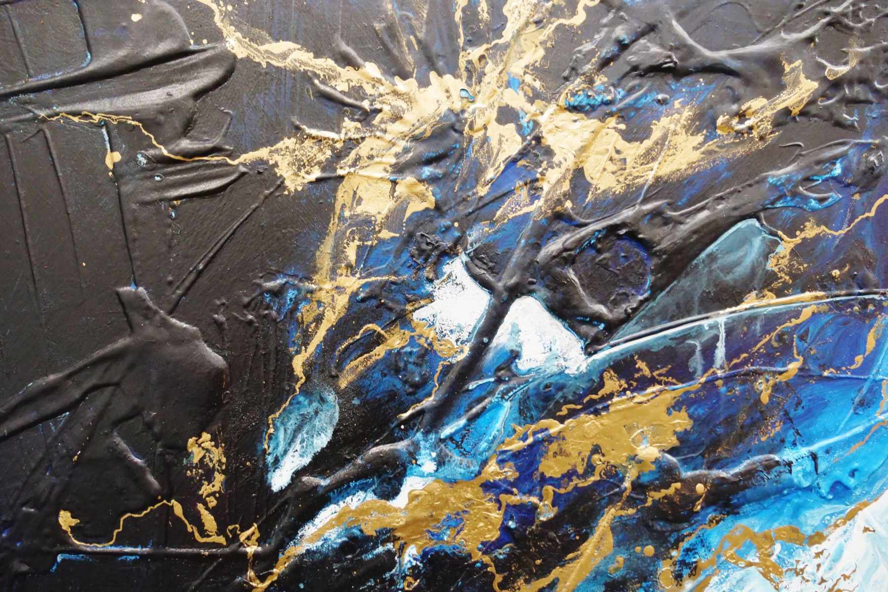 Golden Sapphire 190cm x 100cm Blue Gold Textured Abstract Painting (SOLD)