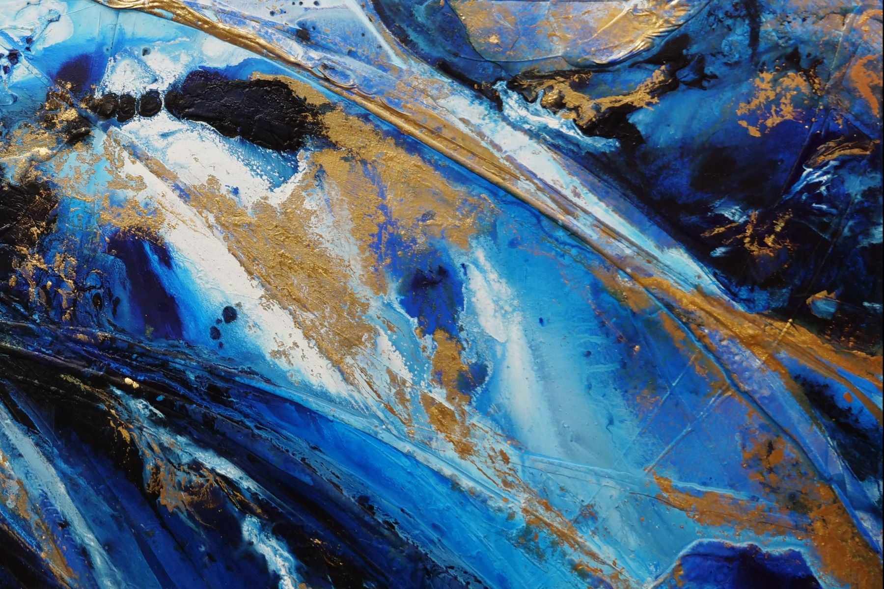 Golden Sapphire 200cm x 120cm Blue Gold White Textured Abstract Painting (SOLD)