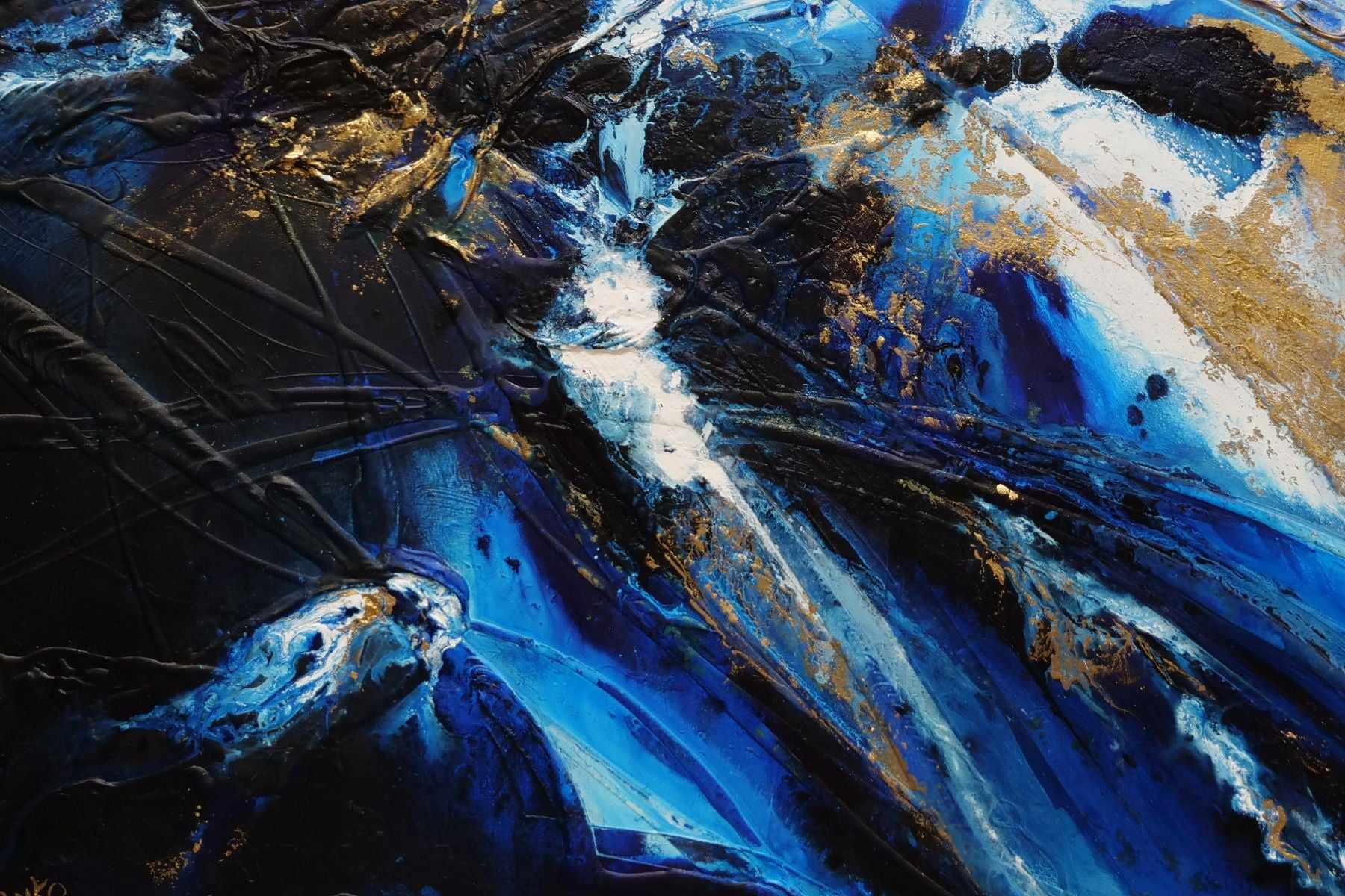 Golden Sapphire 200cm x 120cm Blue Gold White Textured Abstract Painting (SOLD)