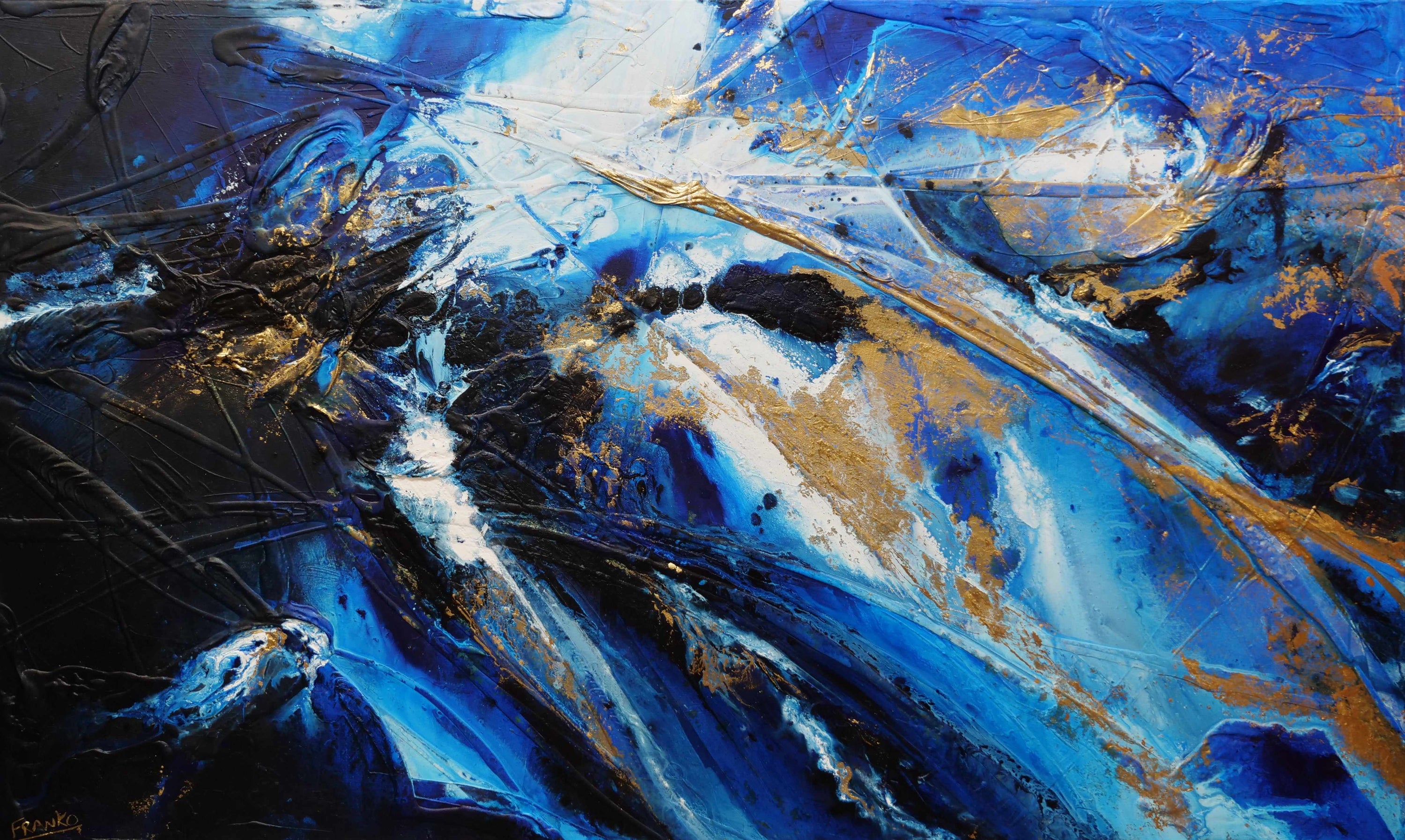 Golden Sapphire 200cm x 120cm Blue Gold White Textured Abstract Painting (SOLD)-Abstract-Franko-[Franko]-[Australia_Art]-[Art_Lovers_Australia]-Franklin Art Studio