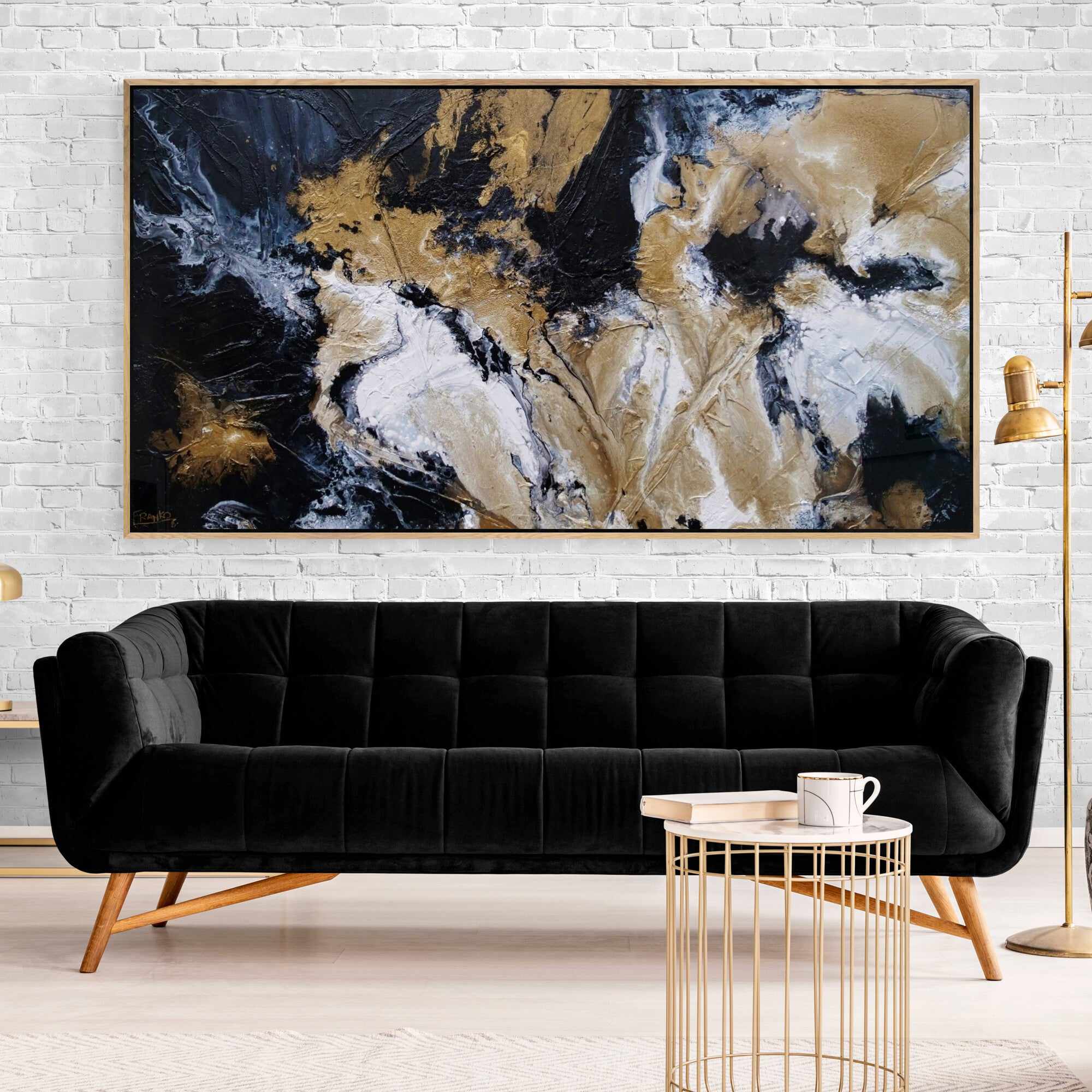 Golden Saturation 190cm x 100cm Black Gold White Textured Abstract Painting (SOLD)-Abstract-Franko-[franko_artist]-[Art]-[interior_design]-Franklin Art Studio