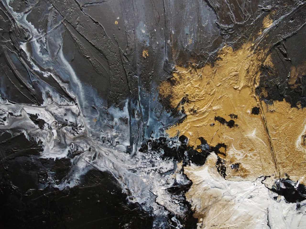 Golden Saturation 190cm x 100cm Black Gold White Textured Abstract Painting (SOLD)