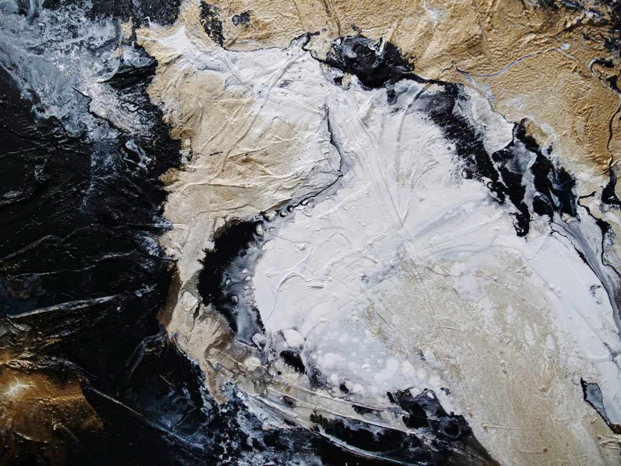 Golden Saturation 190cm x 100cm Black Gold White Textured Abstract Painting (SOLD)