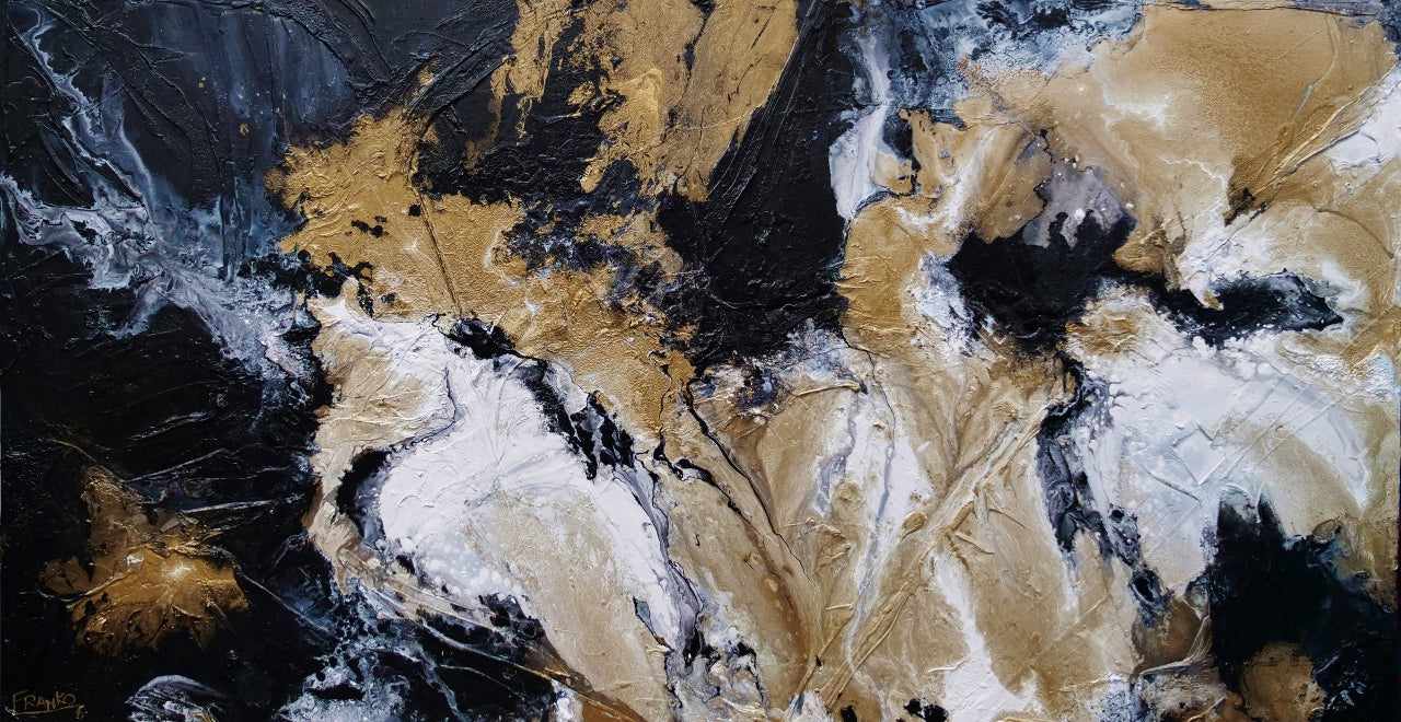 Golden Saturation 190cm x 100cm Black Gold White Textured Abstract Painting (SOLD)-Abstract-Franko-[Franko]-[Australia_Art]-[Art_Lovers_Australia]-Franklin Art Studio