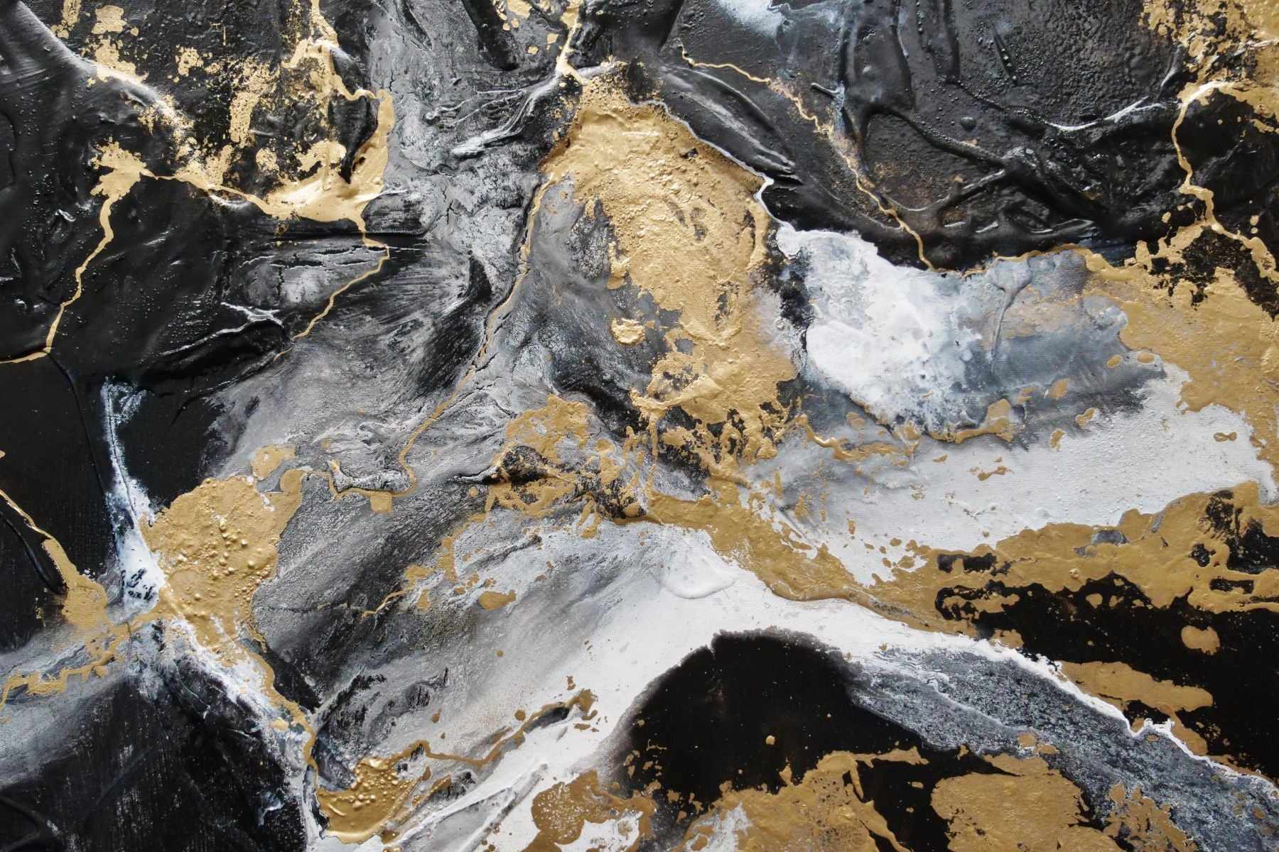 Golden Silk 200cm x 120cm Black White Gold Textured Abstract Painting (SOLD)