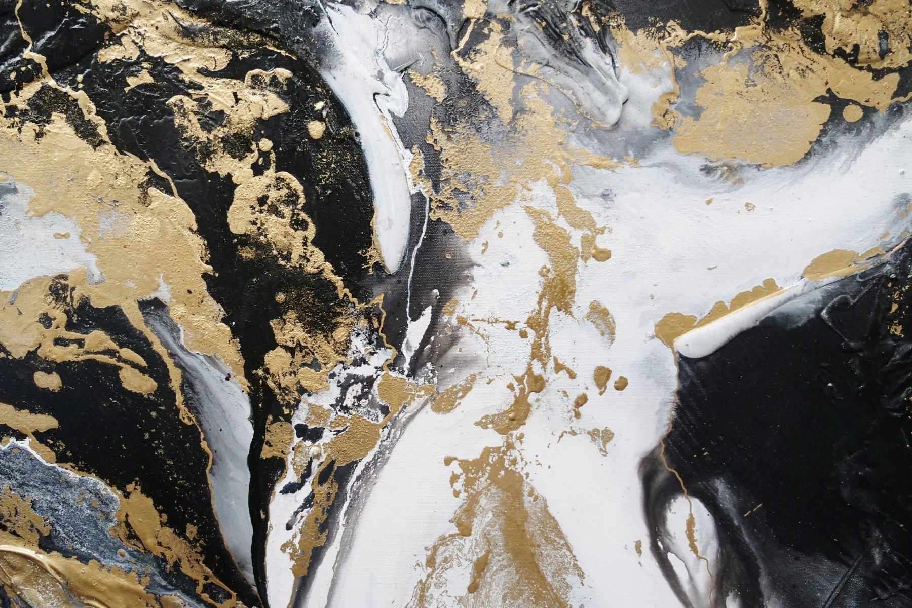 Golden Silk 200cm x 120cm Black White Gold Textured Abstract Painting (SOLD)