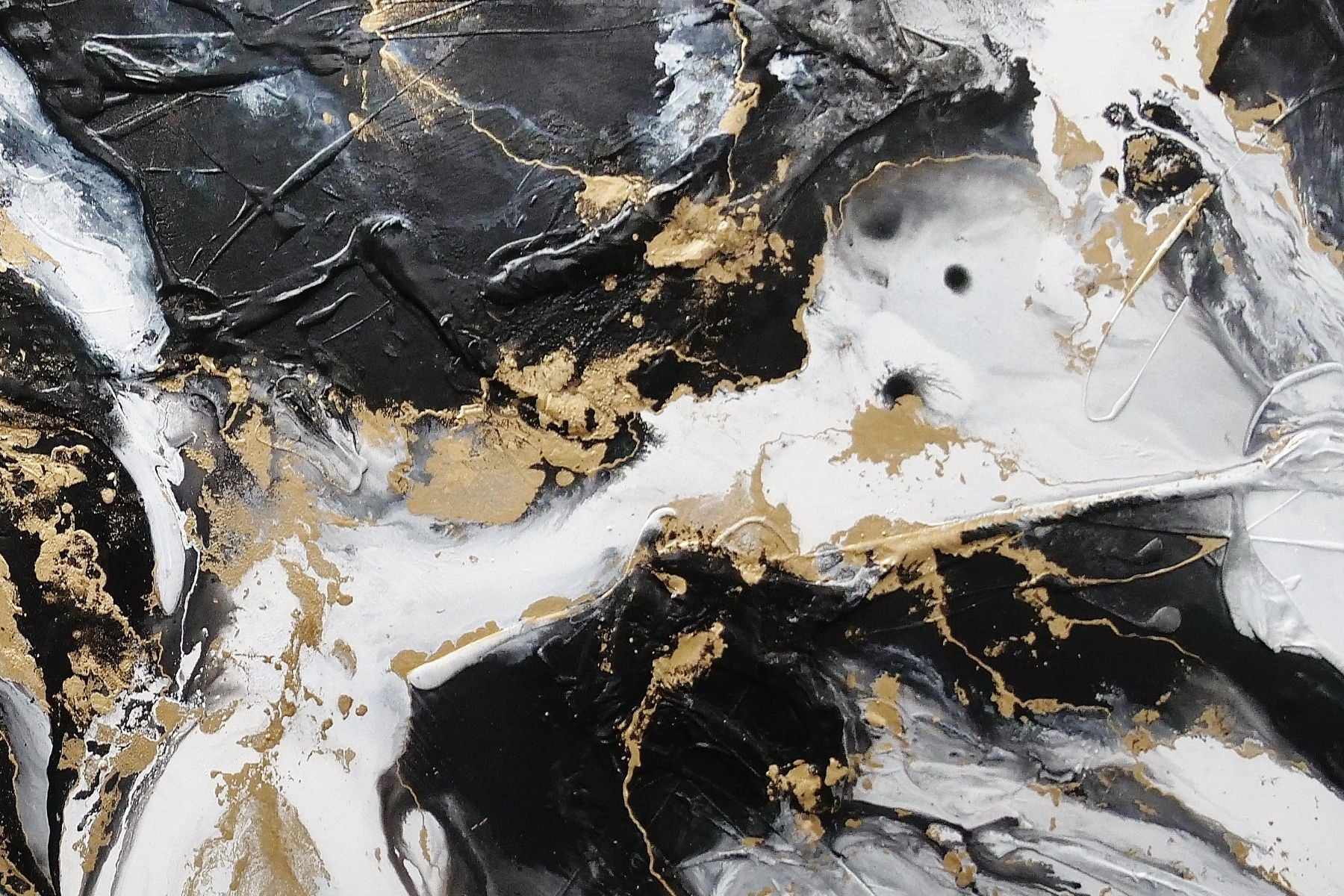 Golden Silk 200cm x 120cm Black White Gold Textured Abstract Painting (SOLD)