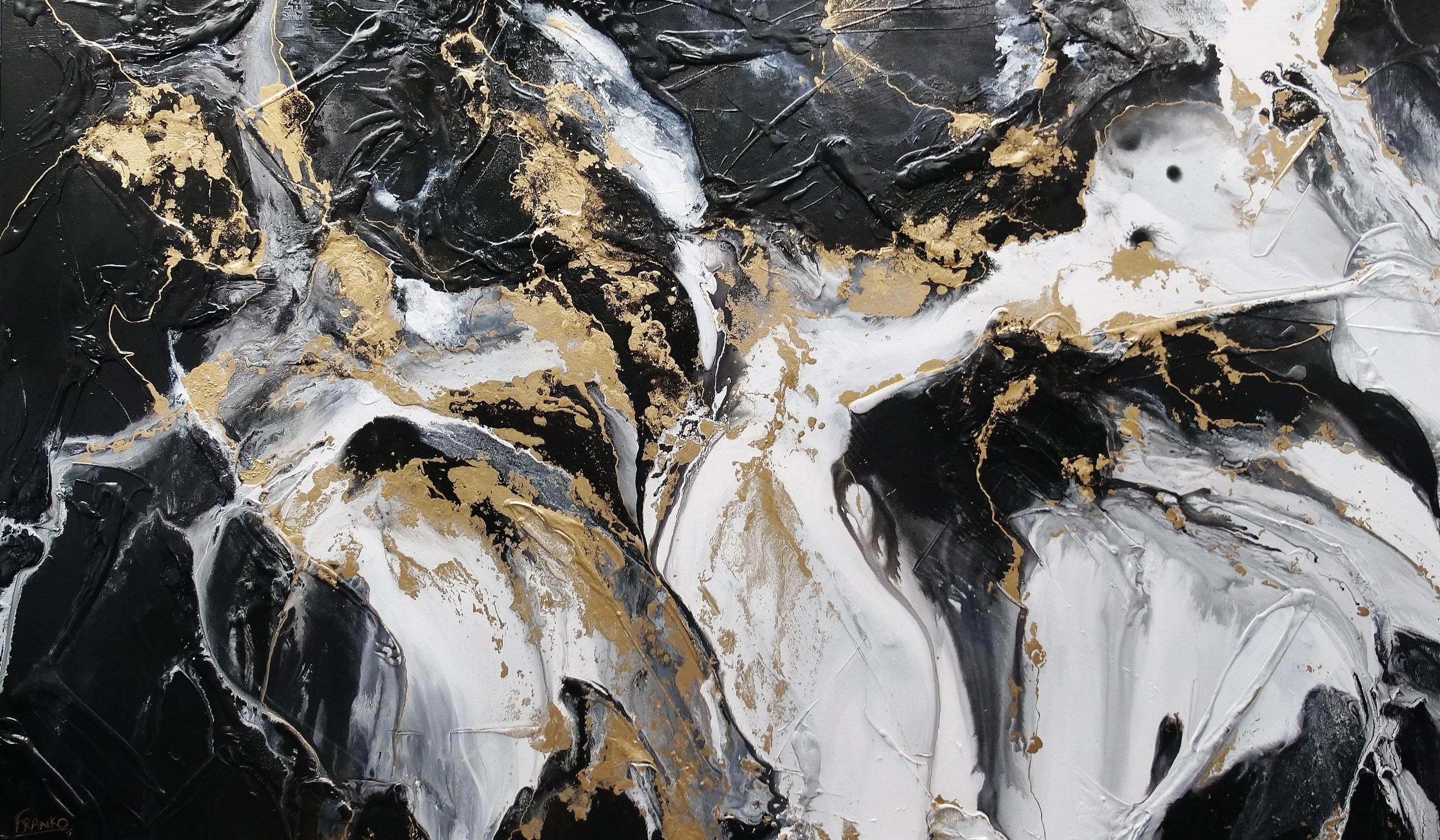 Golden Silk 200cm x 120cm Black White Gold Textured Abstract Painting (SOLD)-Abstract-[Franko ]-[Gallery]-[popular]-[Australia]-Franklin Art Studio