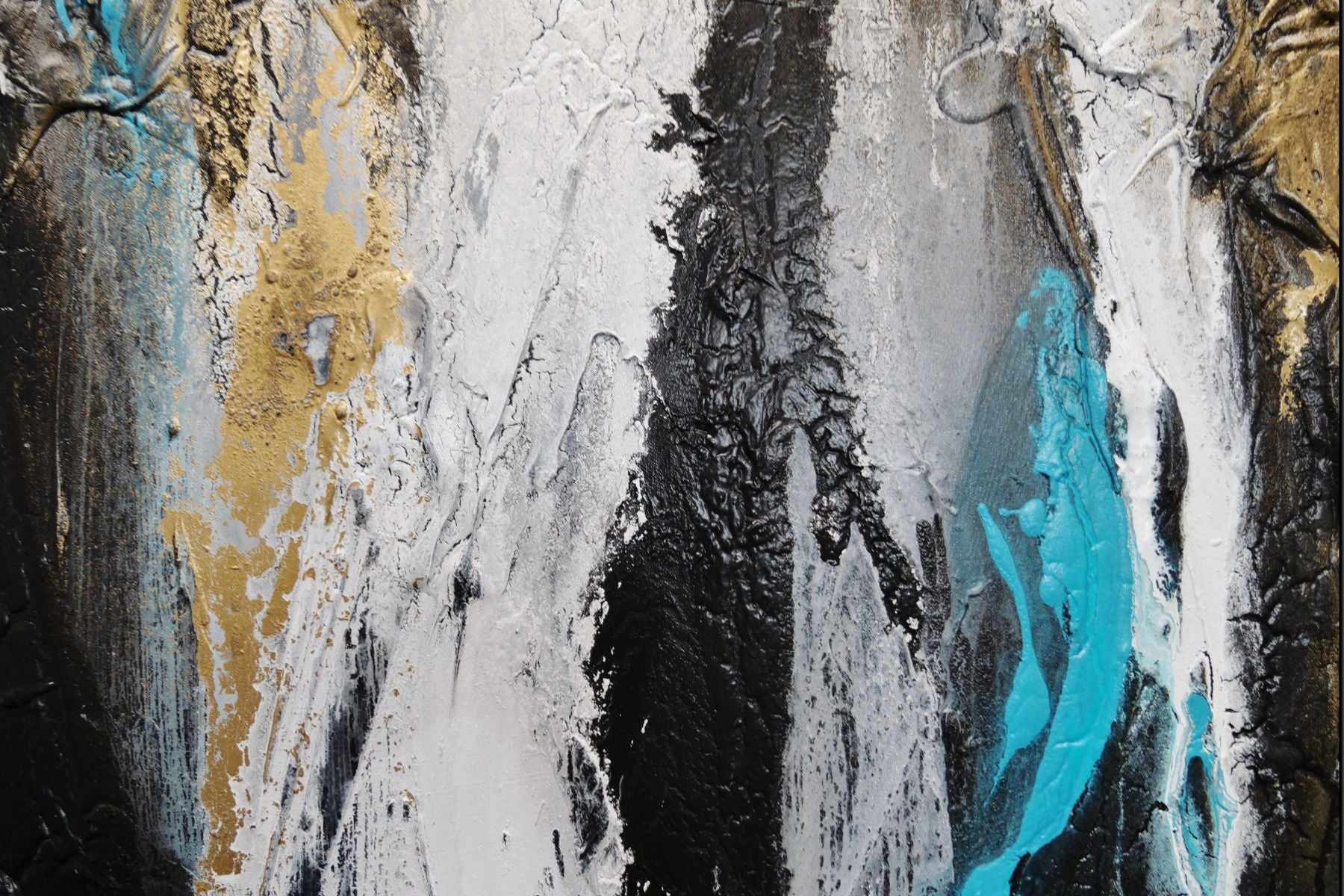 Golden Teal 190cm x 100cm Black Teal Gold Textured Abstract Painting