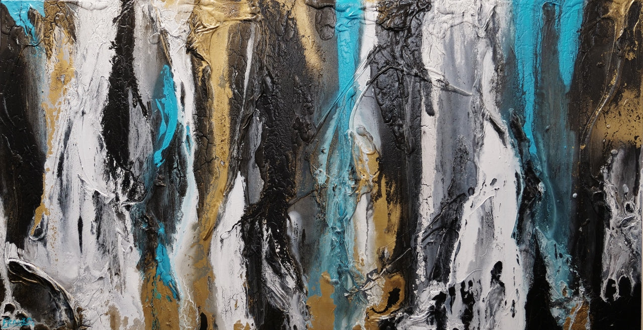 Golden Teal 190cm x 100cm Black Teal Gold Textured Abstract Painting-Abstract-Franko-[Franko]-[Australia_Art]-[Art_Lovers_Australia]-Franklin Art Studio