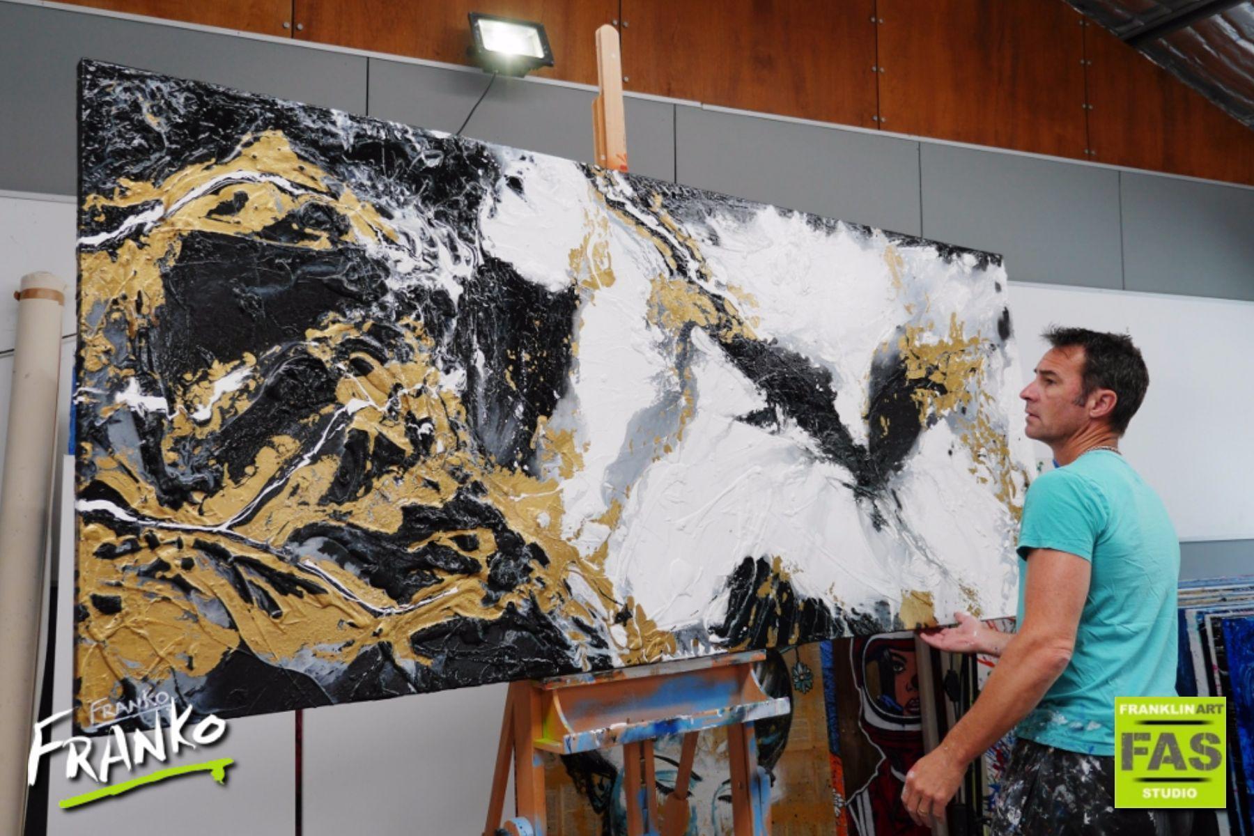 Golden Veins 240cm x 100cm Gold Black White Abstract Painting (SOLD)-abstract-[Franko Artist]-[Gold Coast]-[Brisbane]-[Huge]-Franklin Art Studio